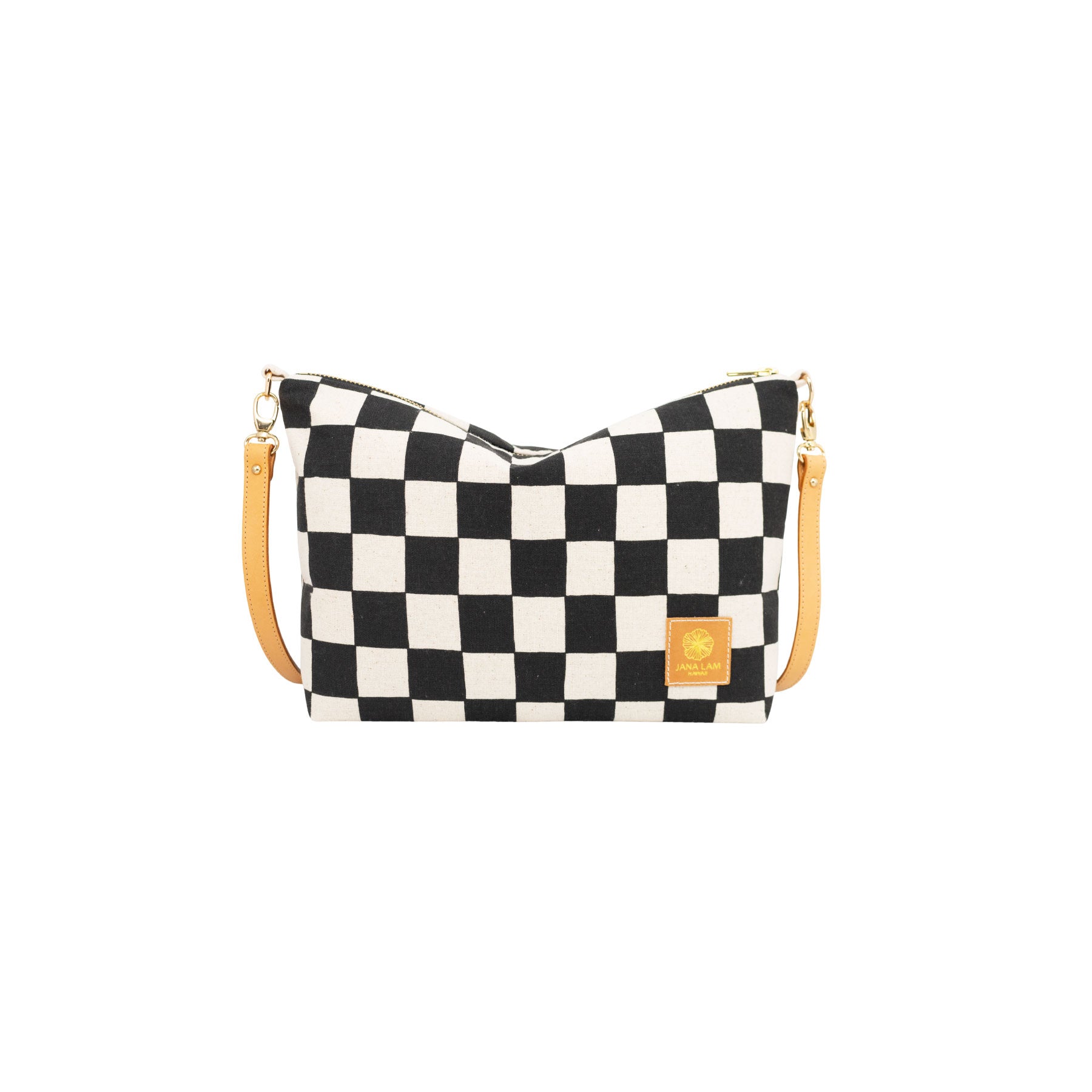 Mini Slouchy Cross Body • Checkerboard • Black on Natural Fabric