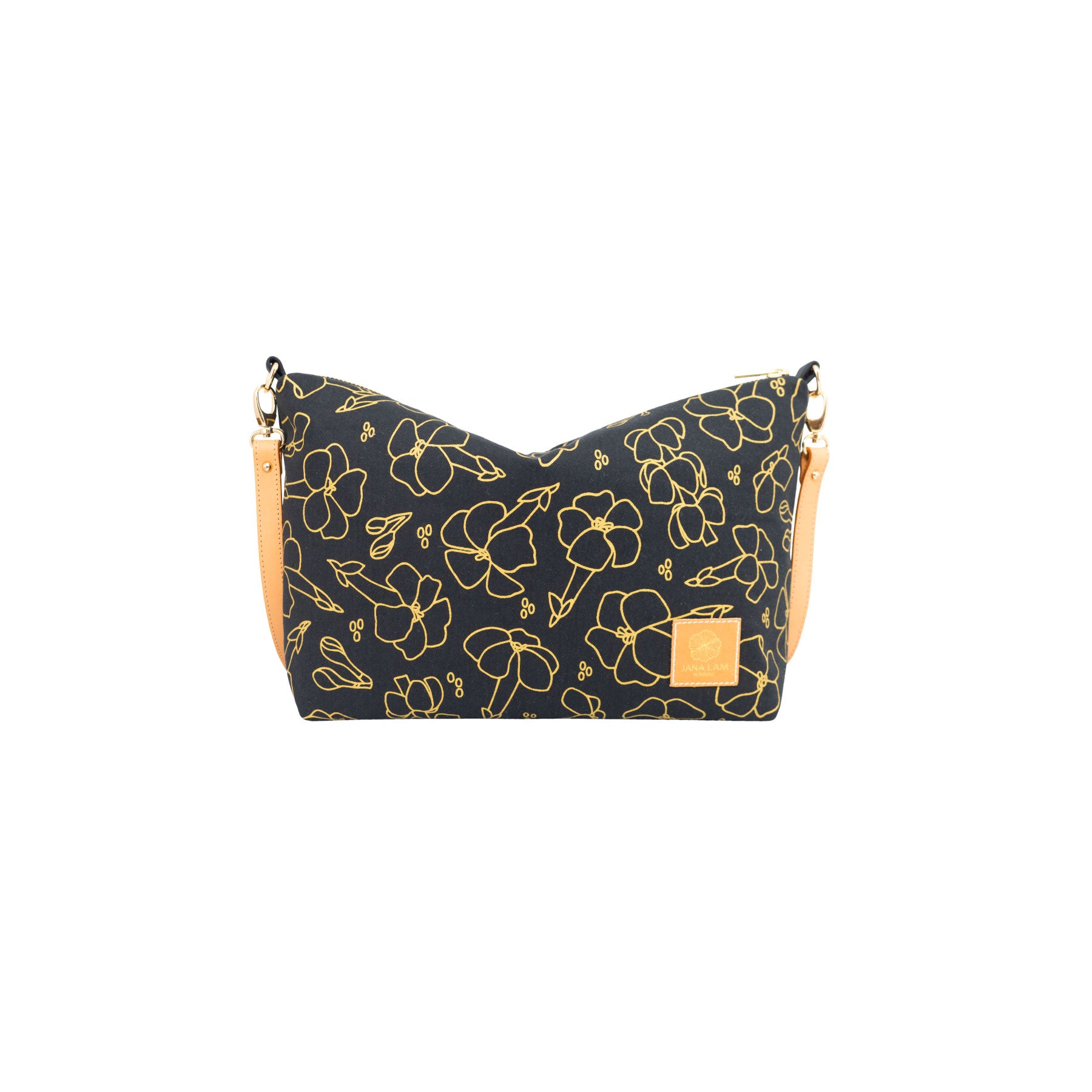 Mini Slouchy Cross Body • Puakenikeni • Gold on Black Fabric