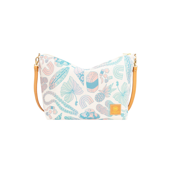 Slouchy Cross Body • Mixed Plate • Dusty Teal over Sage, Mauve, and Coral Ombre