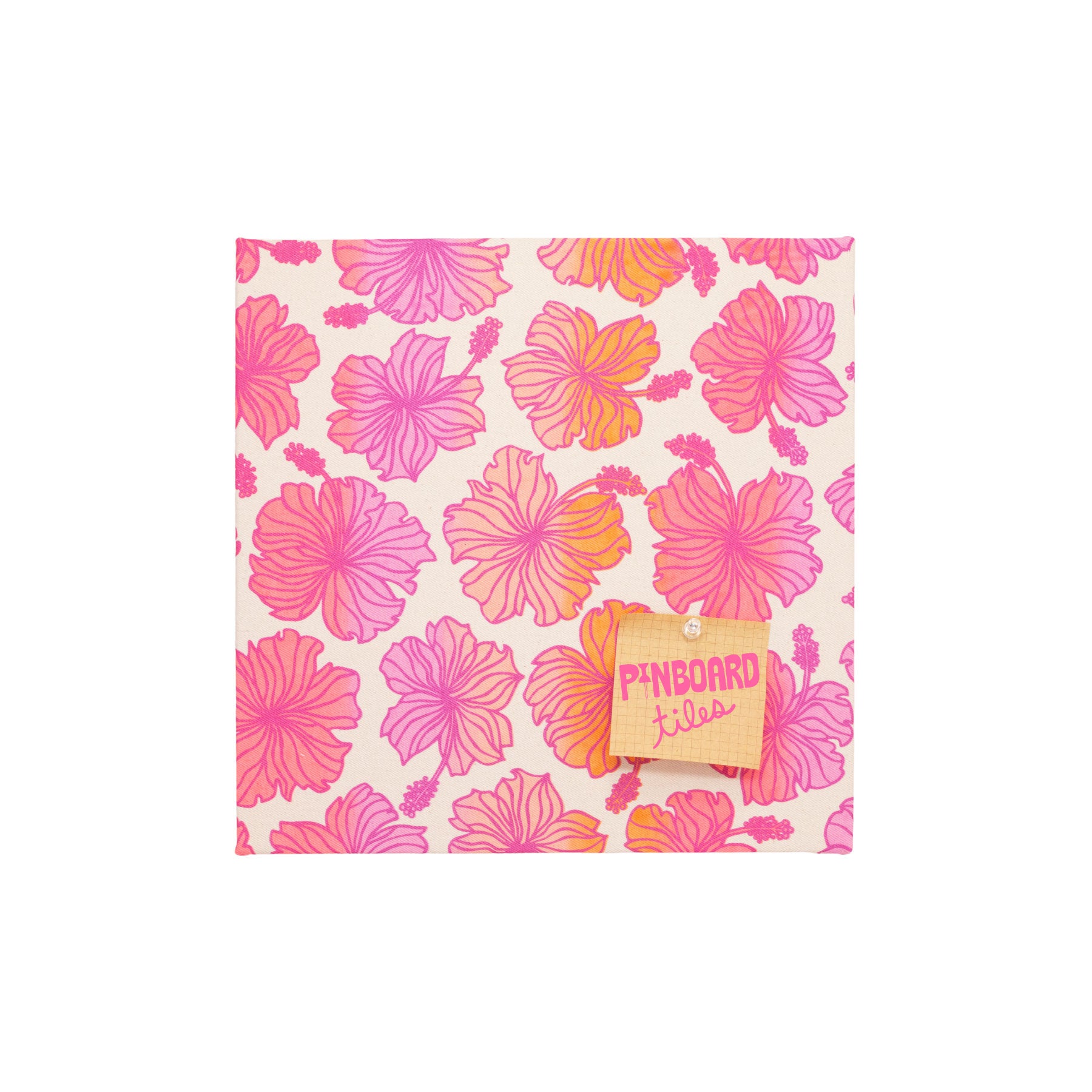 12x12 Fabric Pinboard Tile • Hibiscus • Pink over Pink and Orange Ombre