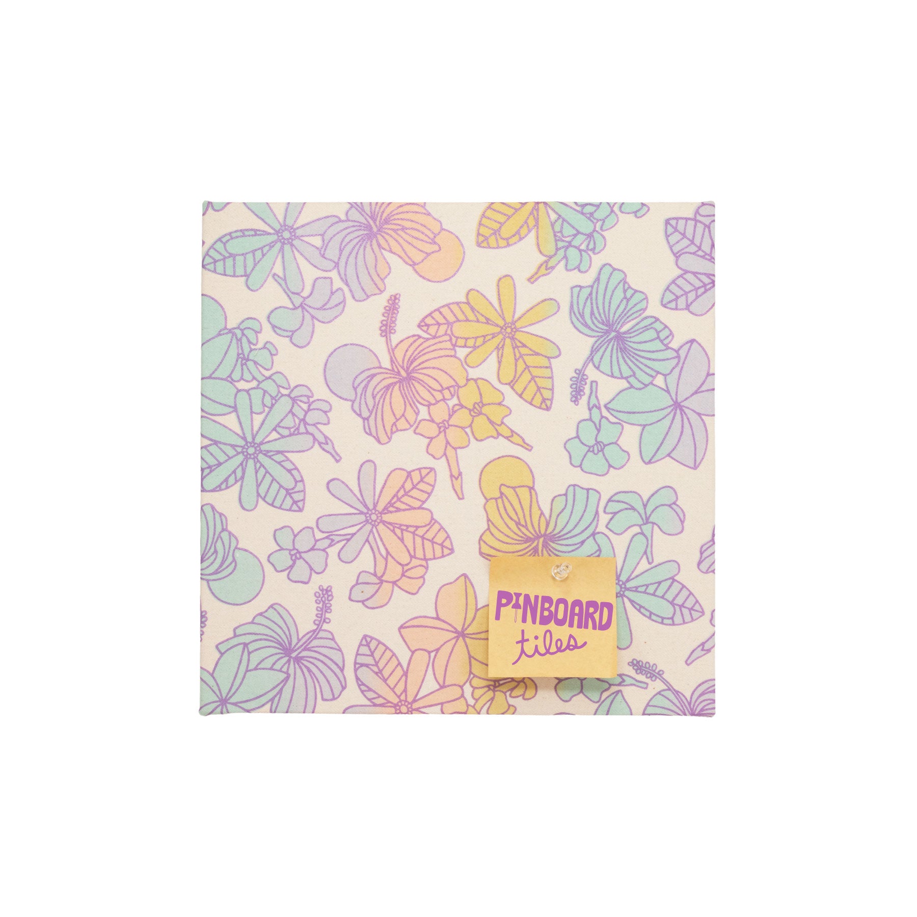 12x12 Fabric Pinboard Tile • Honey Girl Blooms • Purple over Soft Rainbow Ombre
