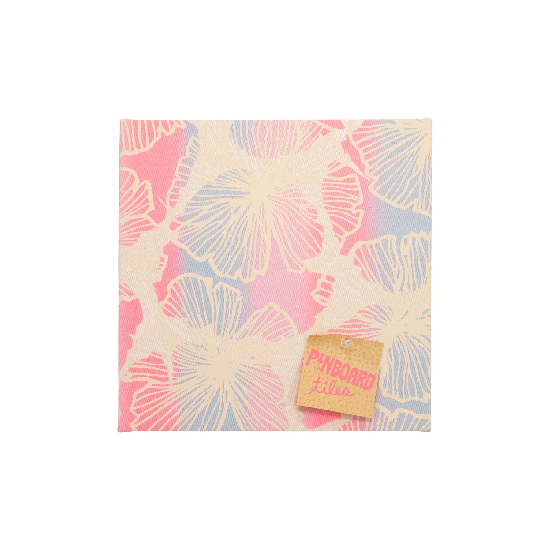 12x12 Fabric Pinboard Tile • Seaflower • Cream over Pink, Purple, and Blue Ombre