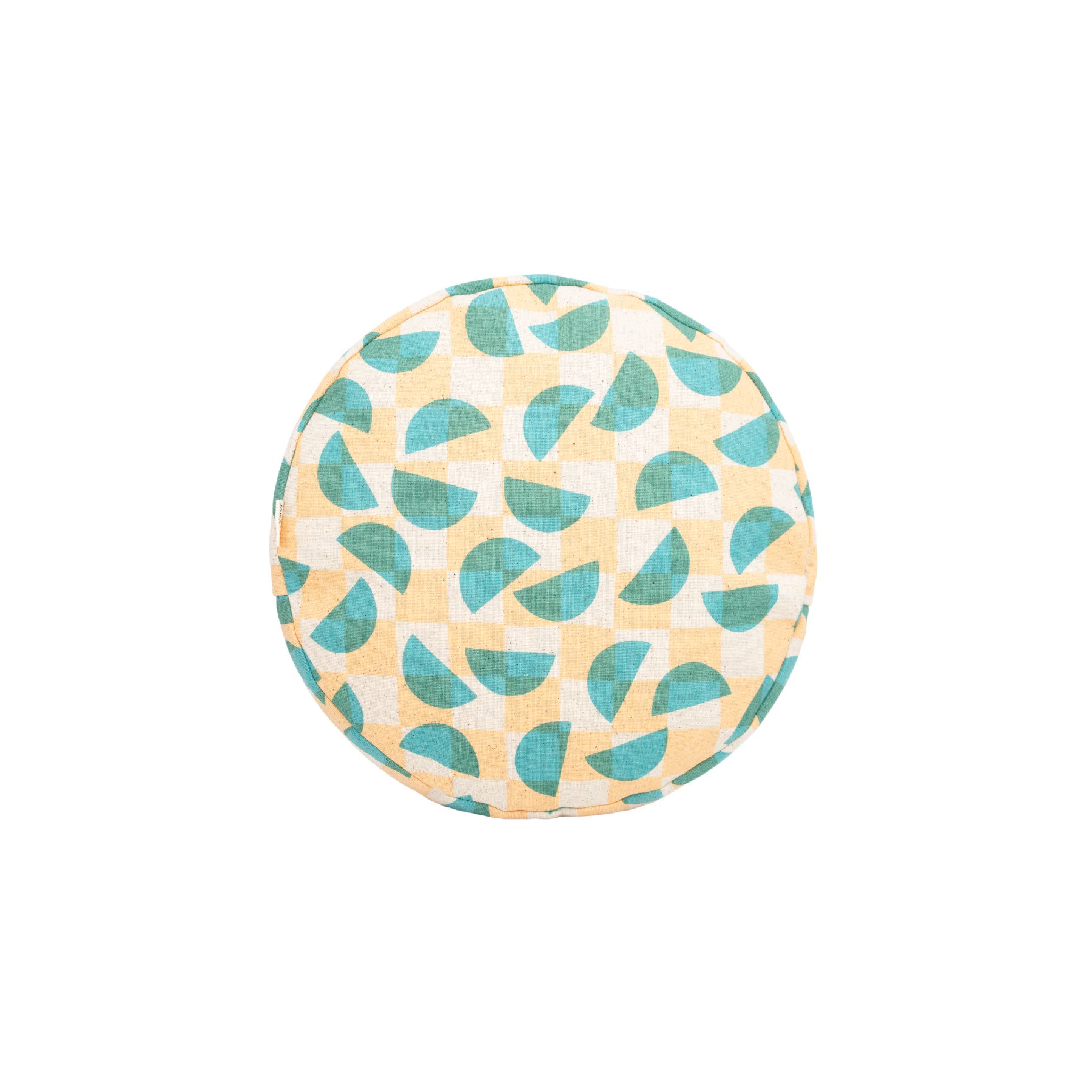 Roundie Pillow • Half Moon Checkerboard • Teal over Cantaloupe