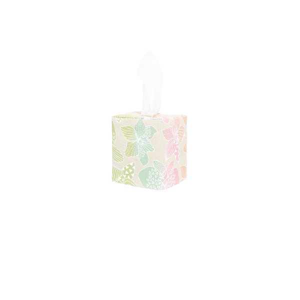 Square Tissue Box Cover • Orchid • White over Pastel Rainbow Ombre