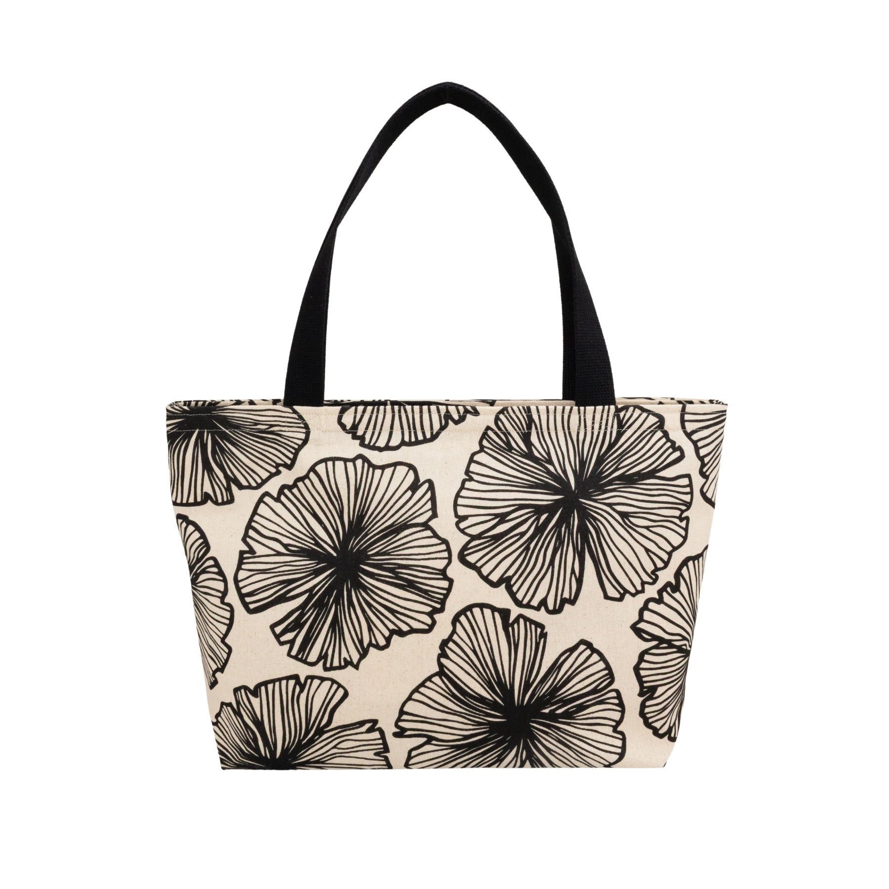 Beach Bag Tote Deluxe • Seaflower • Black on Natural Fabric