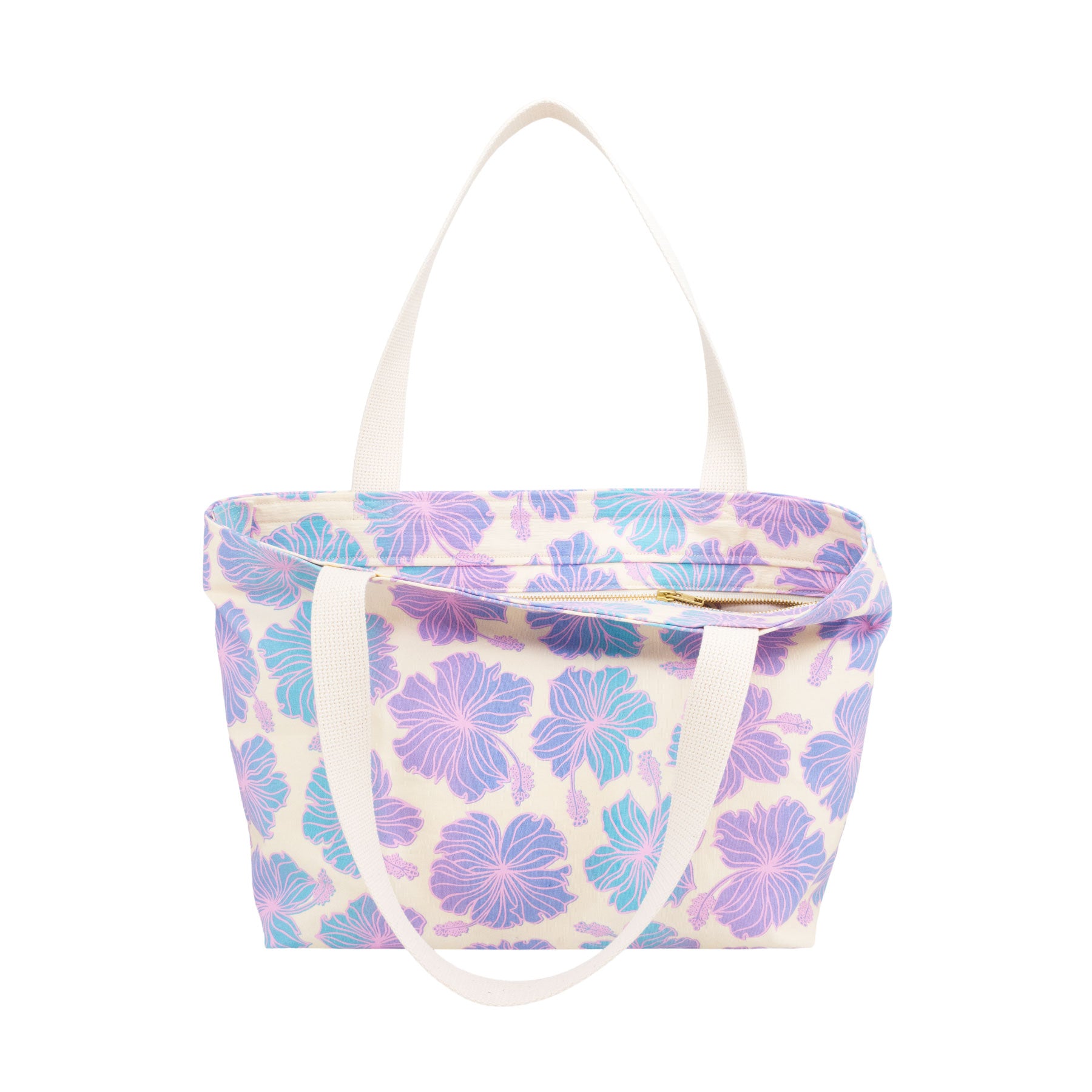Beach Bag Tote Deluxe • Hibiscus • Pink over Blue and Purple Ombre
