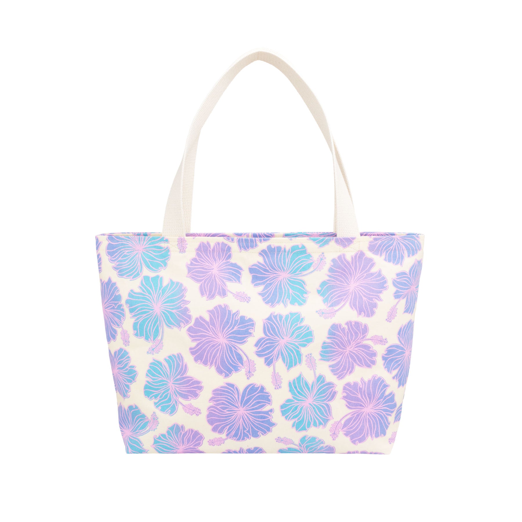 Beach Bag Tote Deluxe • Hibiscus • Pink over Blue and Purple Ombre