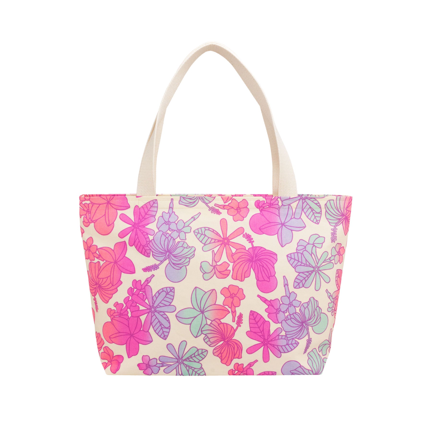 Beach Bag Tote Deluxe • Honey Girl Blooms • Magenta over Pink, Purple, Aqua, and Coral Ombre
