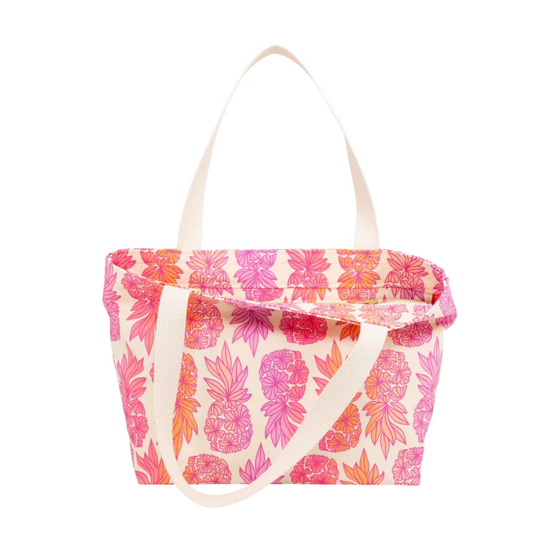 Beach Bag Tote Deluxe • Seaflower Pineapple • Pink over Pink, Peach, and Hot Pink Ombre
