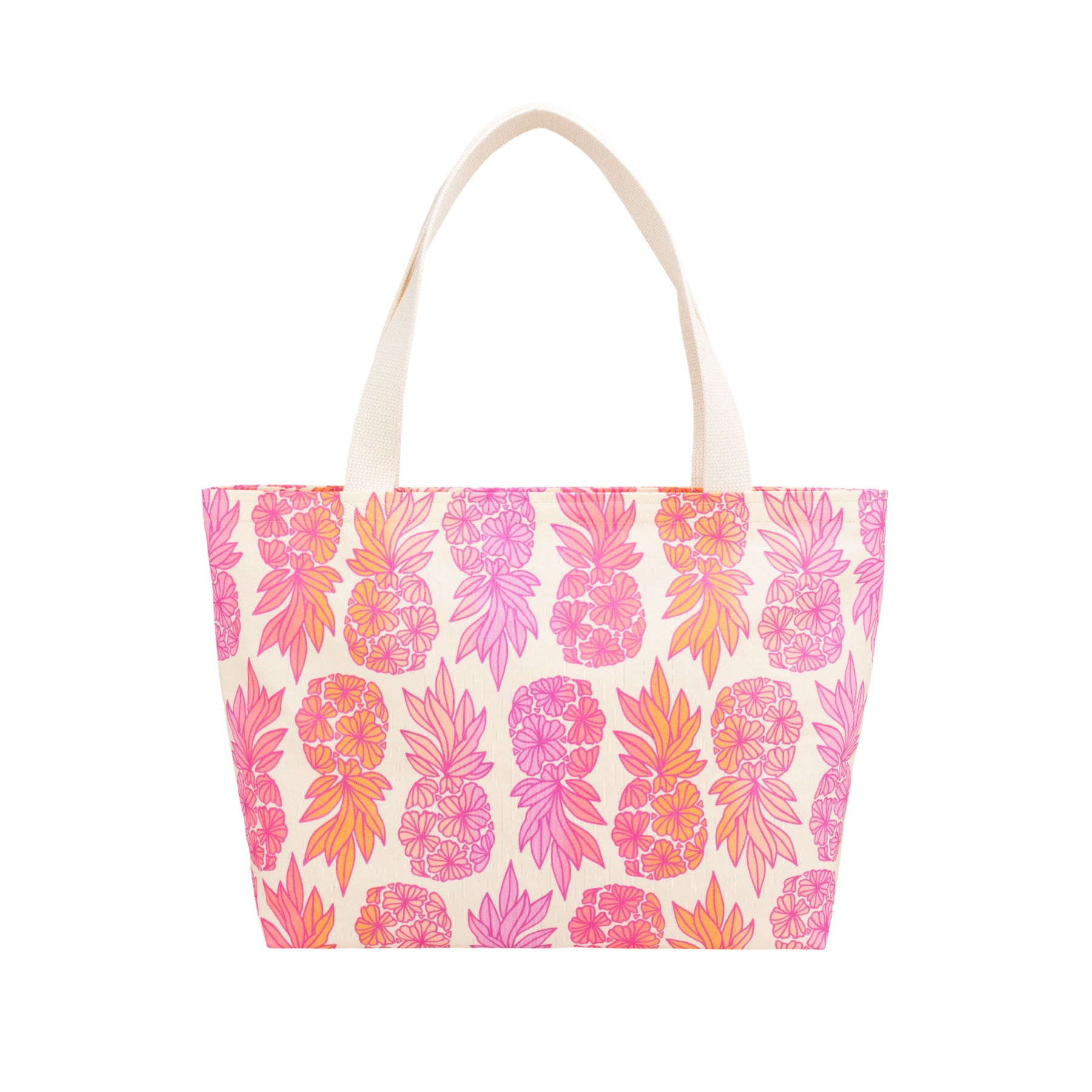 Beach Bag Tote Deluxe • Seaflower Pineapple • Pink over Pink, Peach, and Hot Pink Ombre