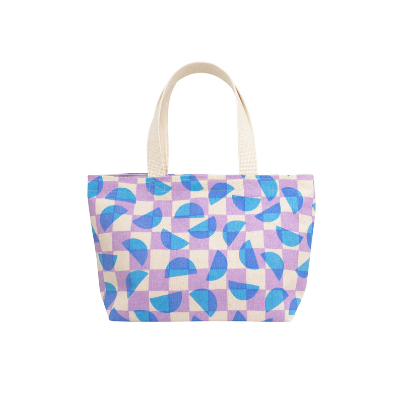 Mini Beach Bag Tote • Half Moon Checkerboard • Bright Blue over Lavender