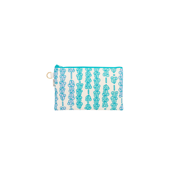 Classic Zipper Clutch • Crown Flower • Metallic Teal over Turquoise and Lavender Ombre