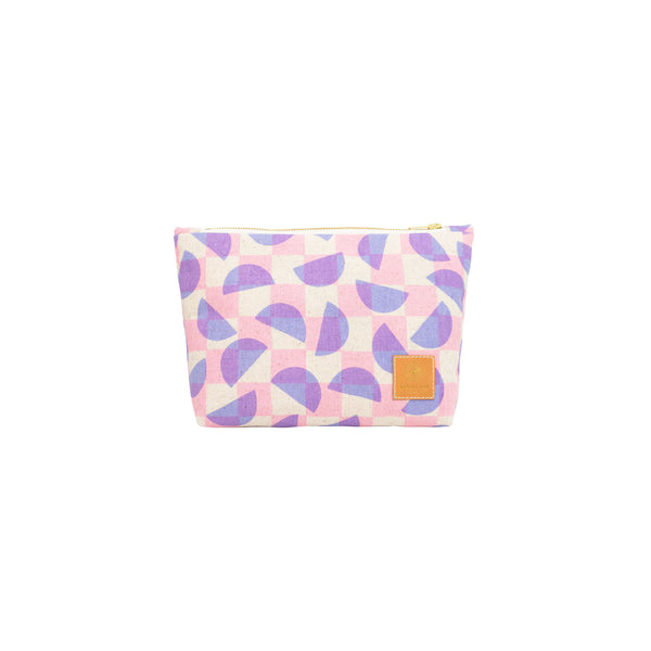 Cosmetic Zipper Clutch • Half Moon Checkerboard • Lotus Blue over Pink