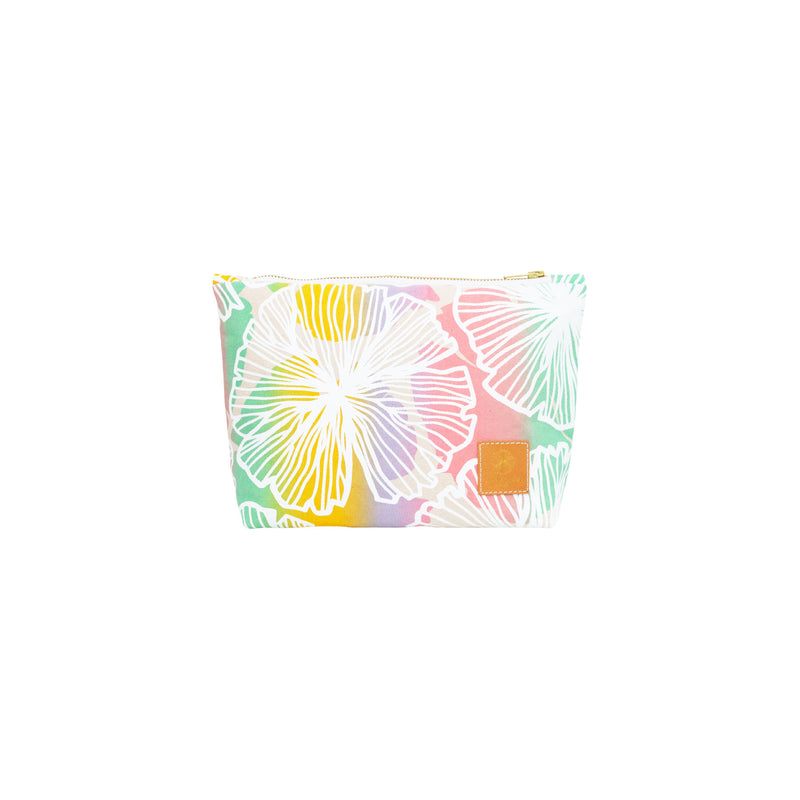 Cosmetic Zipper Clutch • Seaflower • White over Offset Lilac, Yellow, Green, and Coral Ombre