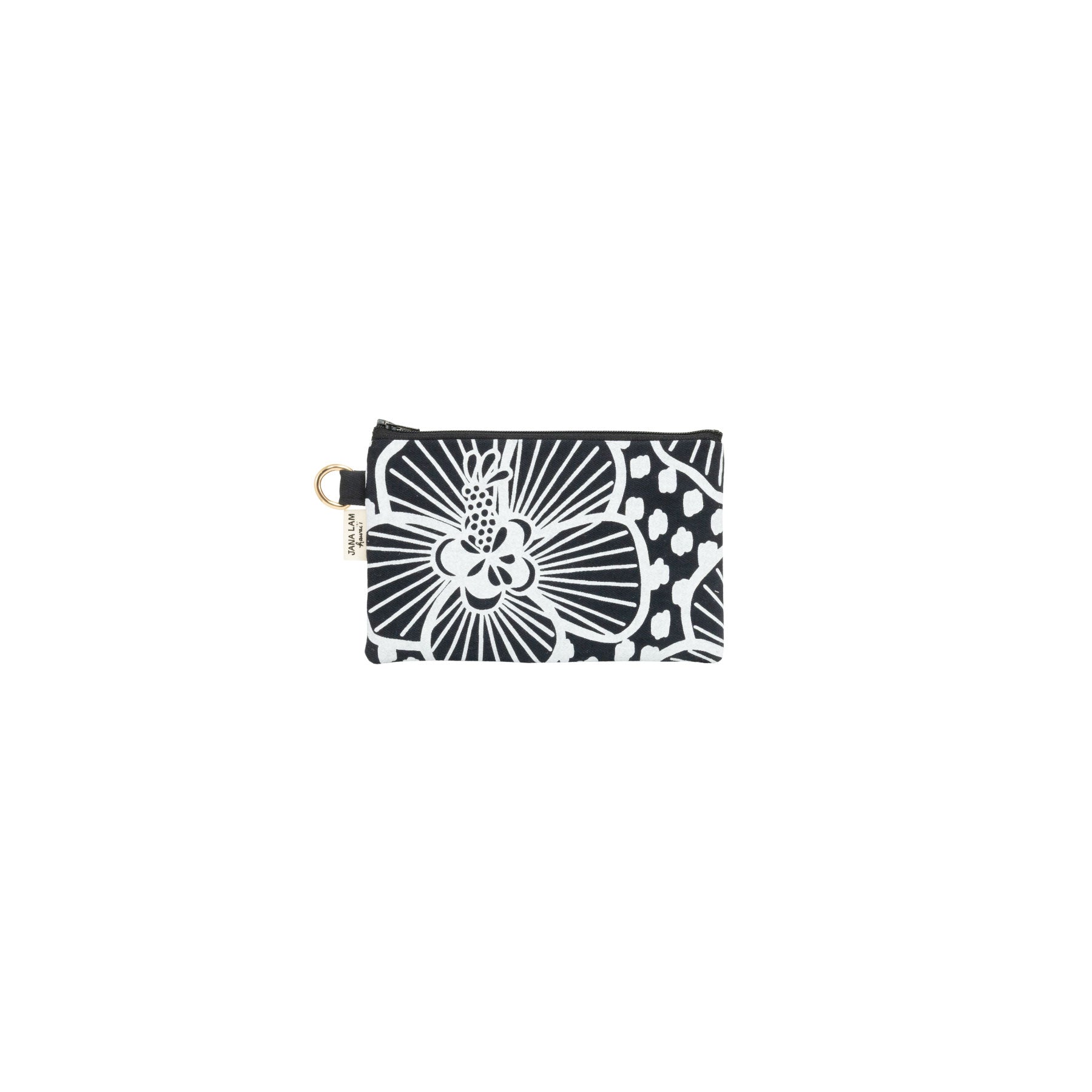 Petite Zipper Clutch • Hau • White on Black Fabric