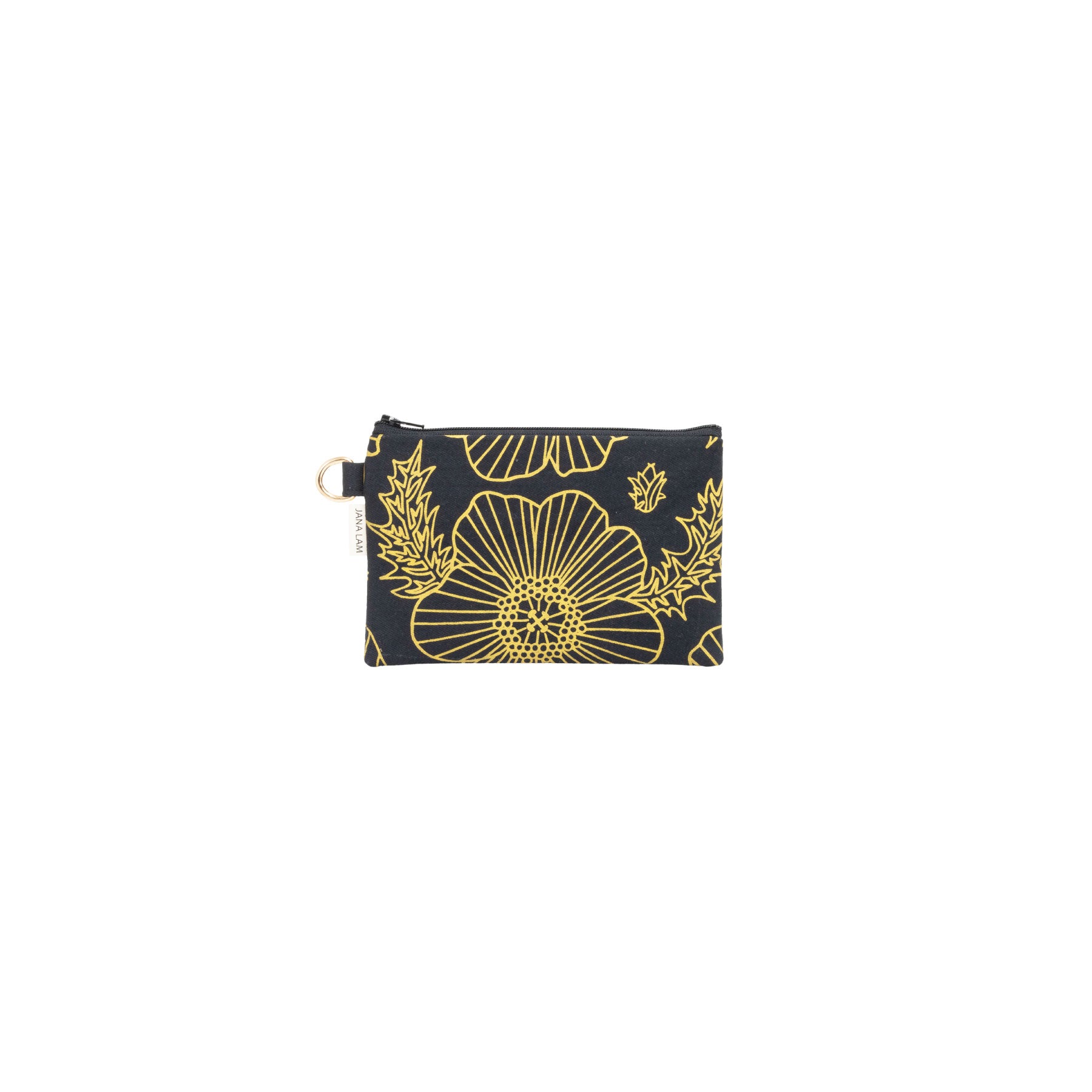 Petite Zipper Clutch • Pua Kala • Gold on Black Fabric