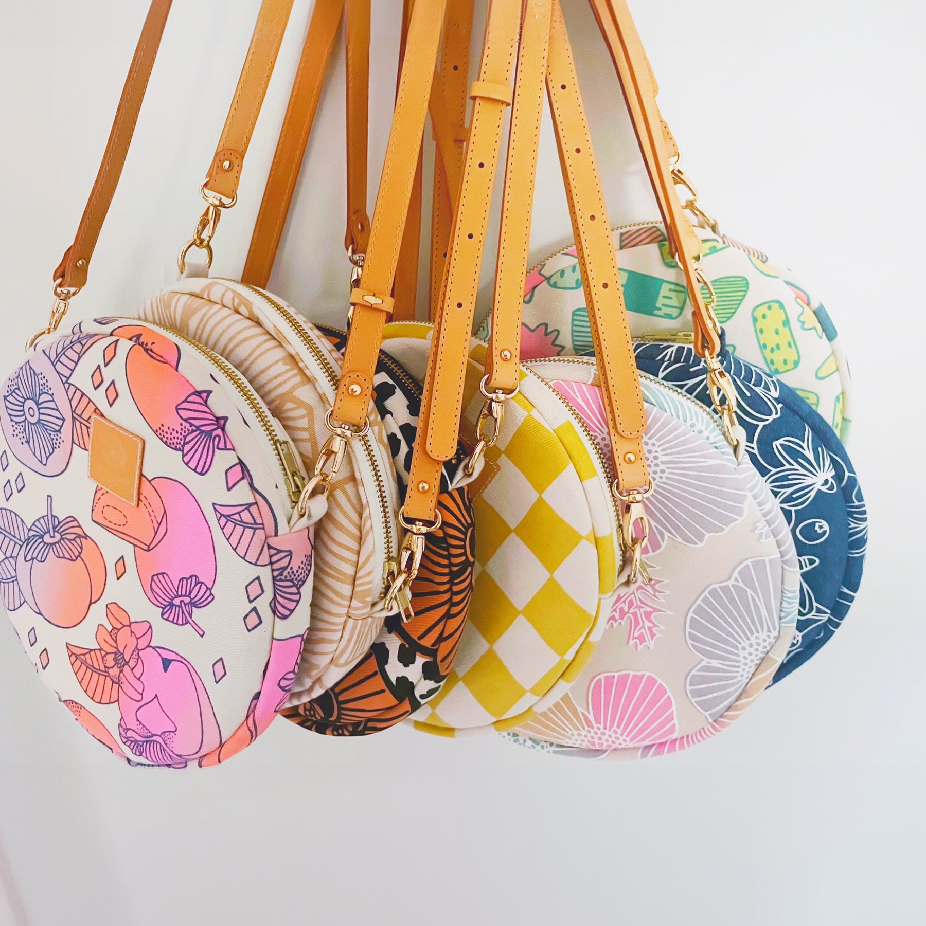 Roundie Cross Body • Persimmon • Navy over Pink, Orange, and Purple Ombre