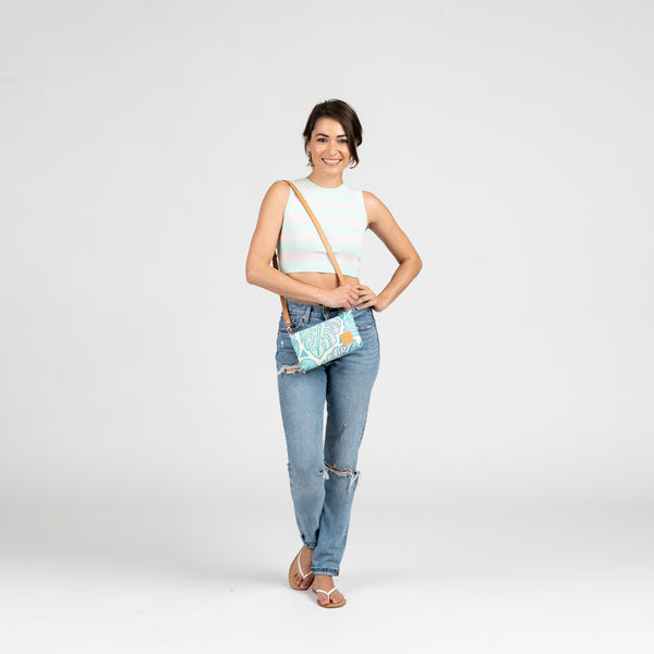 Mini Slim Zipper Cross Body • Seaflower • Sand over Turquoise