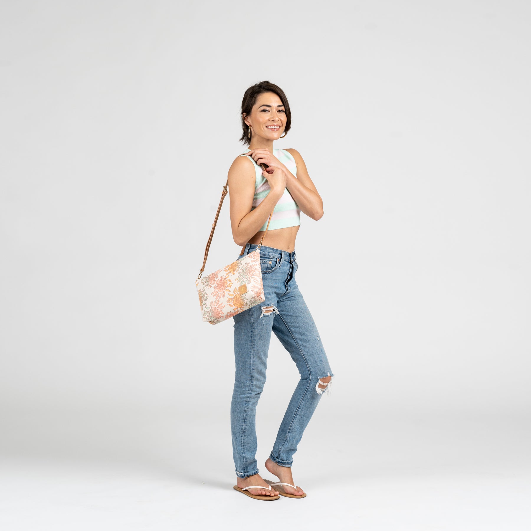 Mini Slouchy Cross Body • Plumeria • Blue over Aqua, Gray, and Blue Ombre