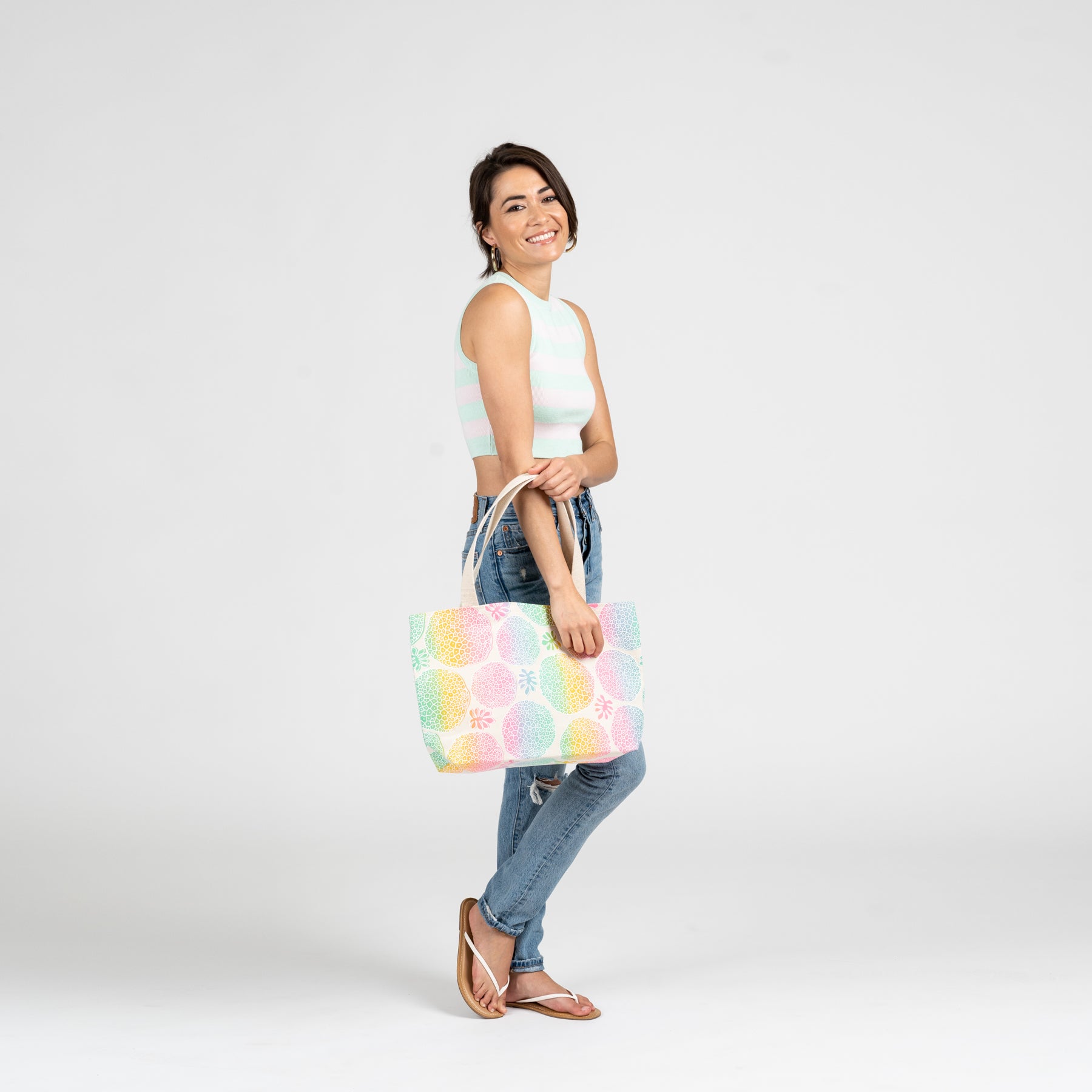 Beach Bag Tote Deluxe • Seaflower • Pink over Hot Pink