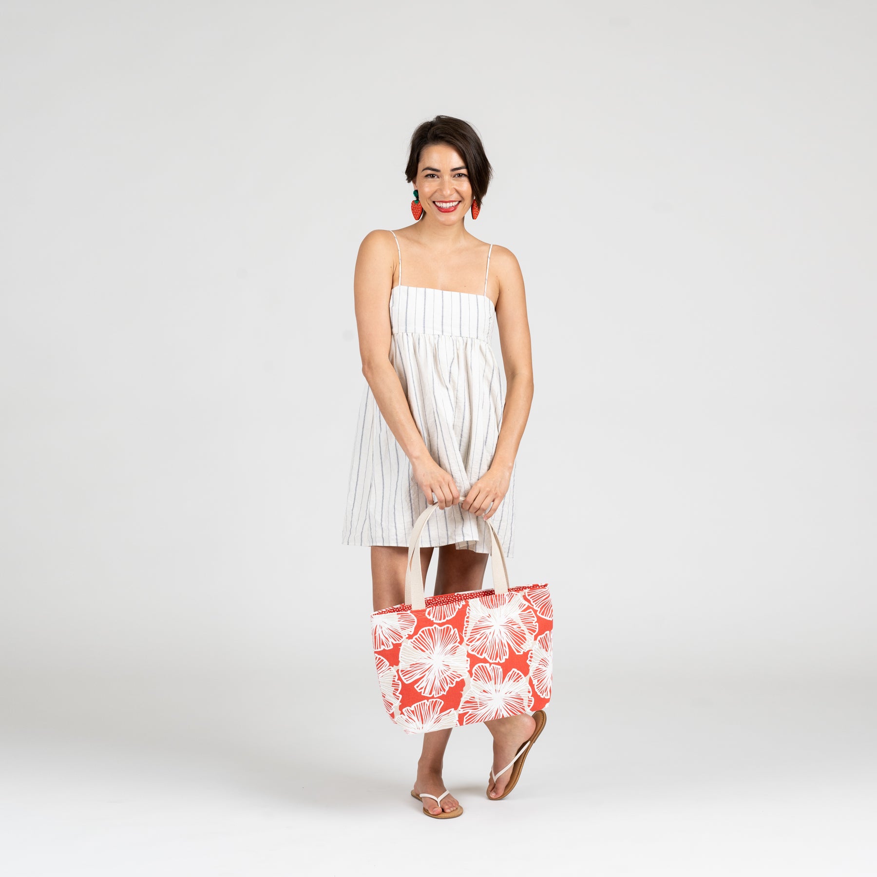 Beach Bag Tote Deluxe • Retro Blooms • Tan over Brown