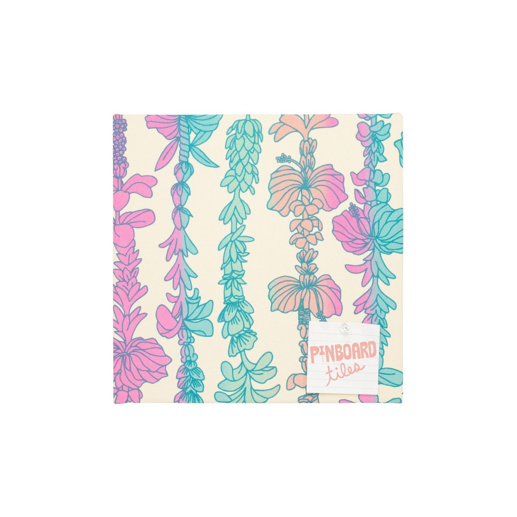 12x12 Fabric Pinboard Tile • Lei Pūpule • Teal over Pink, Turquoise, and Peach Ombre - Jana Lam Hawaii