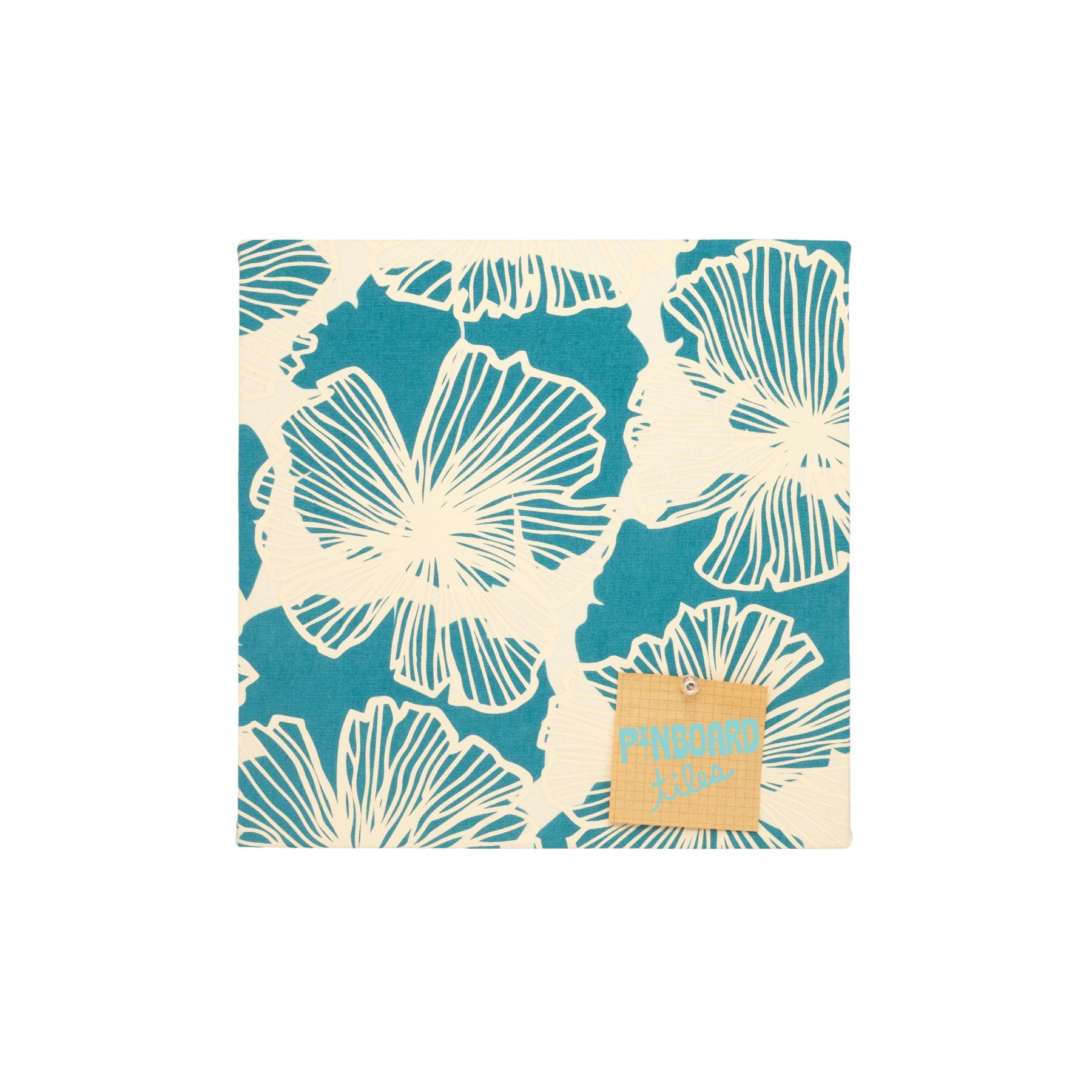 12x12 Fabric Pinboard Tile • Seaflower • Cream over Deep Turquoise - Jana Lam Hawaii