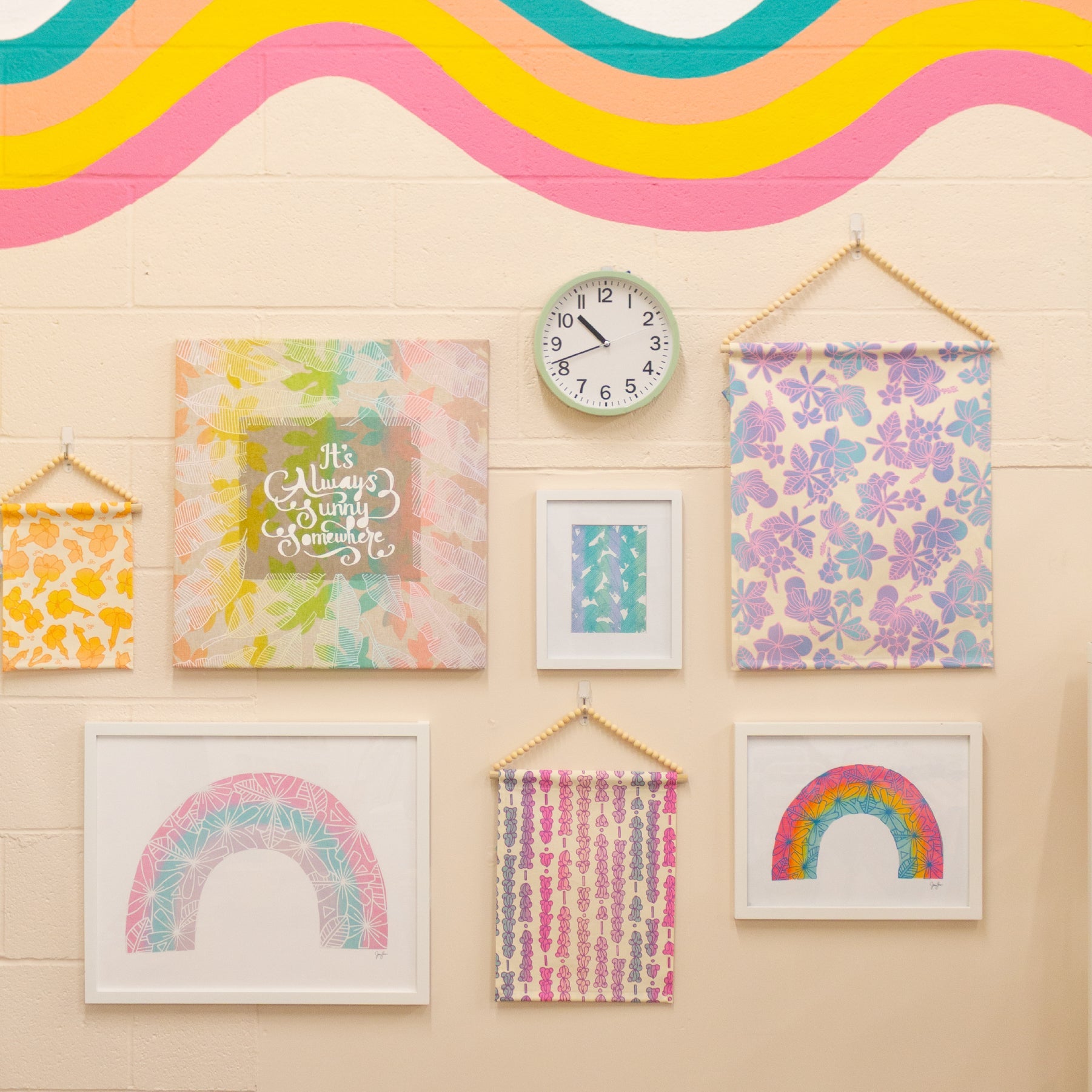 8x10 Fabric Wall Tapestry • Seashells • Icy Blue over Blue and Turquoise Ombre - Jana Lam Hawaii