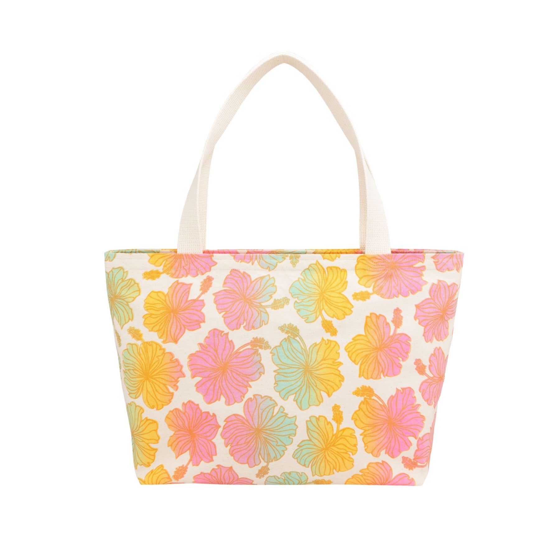 Beach Bag Tote Deluxe • Hibiscus • Copper over Bright Rainbow Ombre - Jana Lam Hawaii