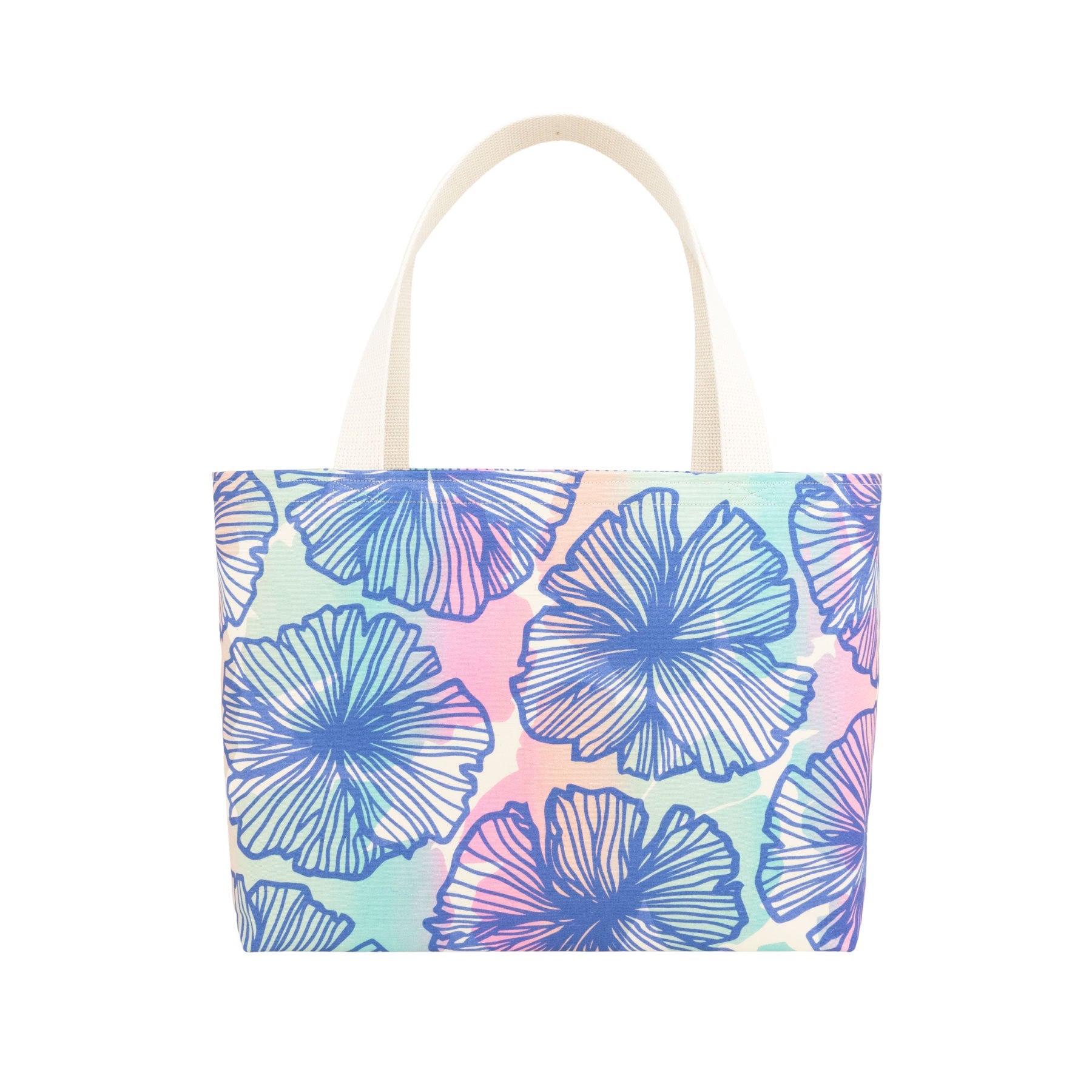Beach Bag Tote • Seaflower • Navy over Peach, Pink, Mint, and Turquoise Ombre - Jana Lam Hawaii