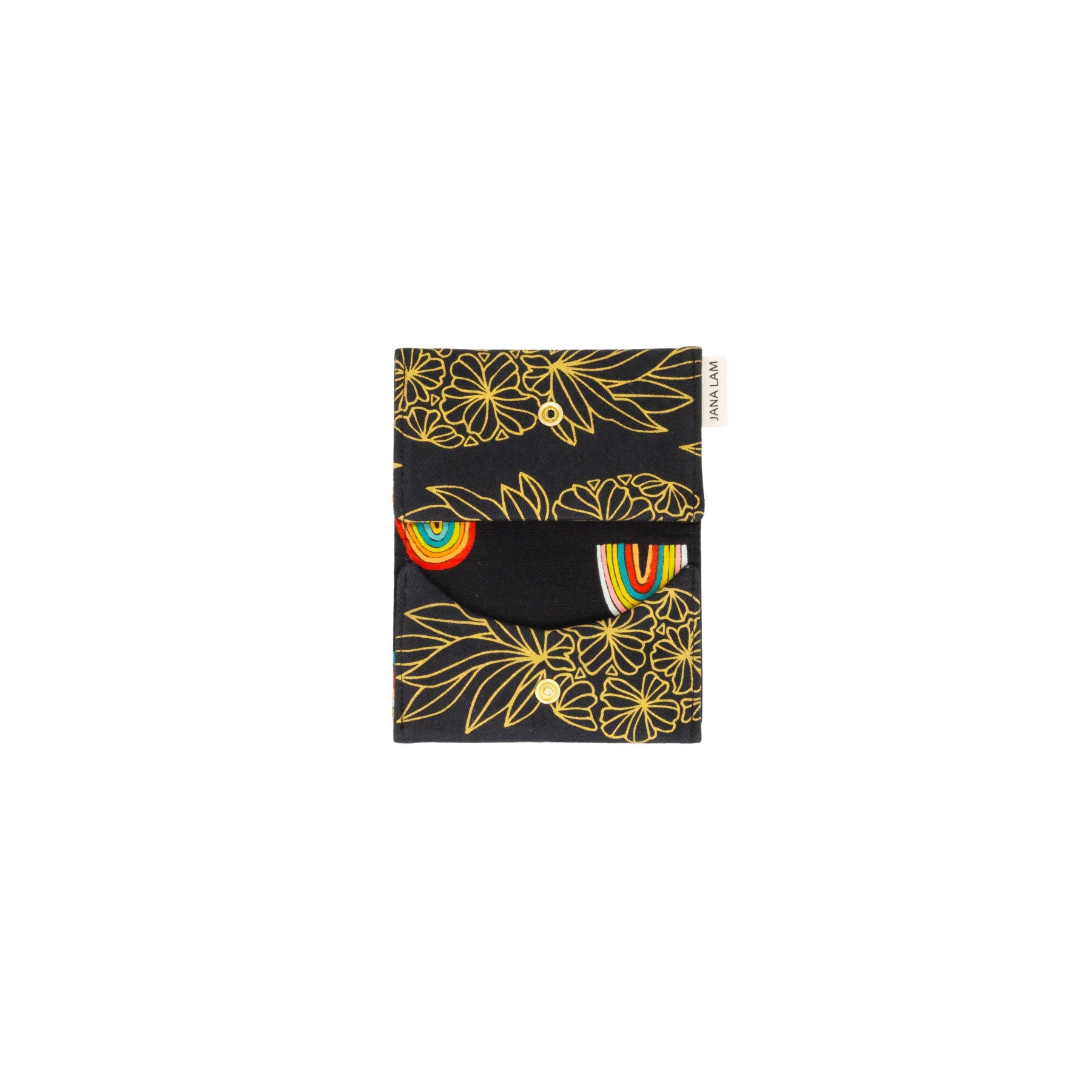 Card Wallet • Seaflower Pineapple • Gold on Black Fabric - Jana Lam Hawaii