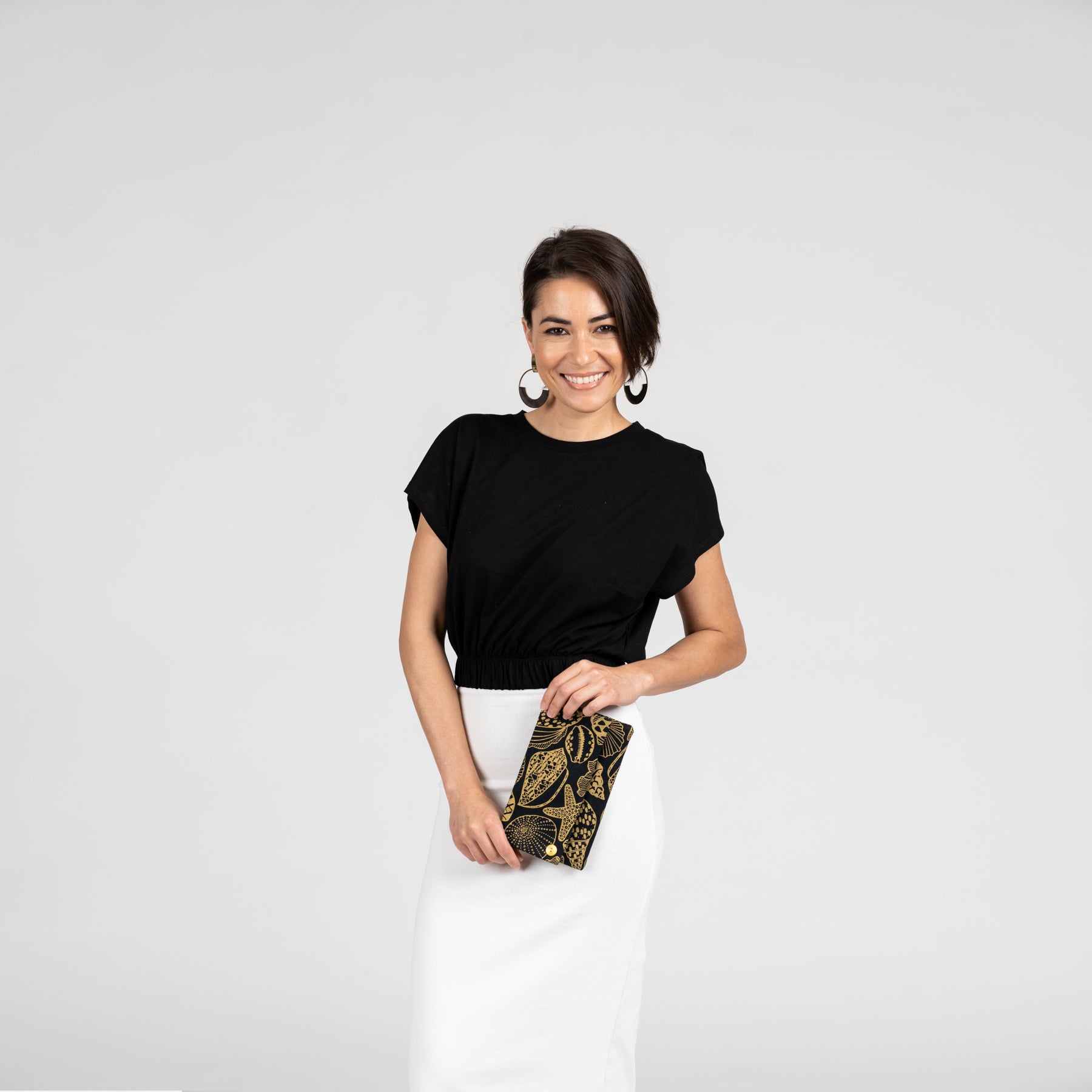 Classic Envelope Clutch • Hau • Black on Natural Fabric - Jana Lam Hawaii