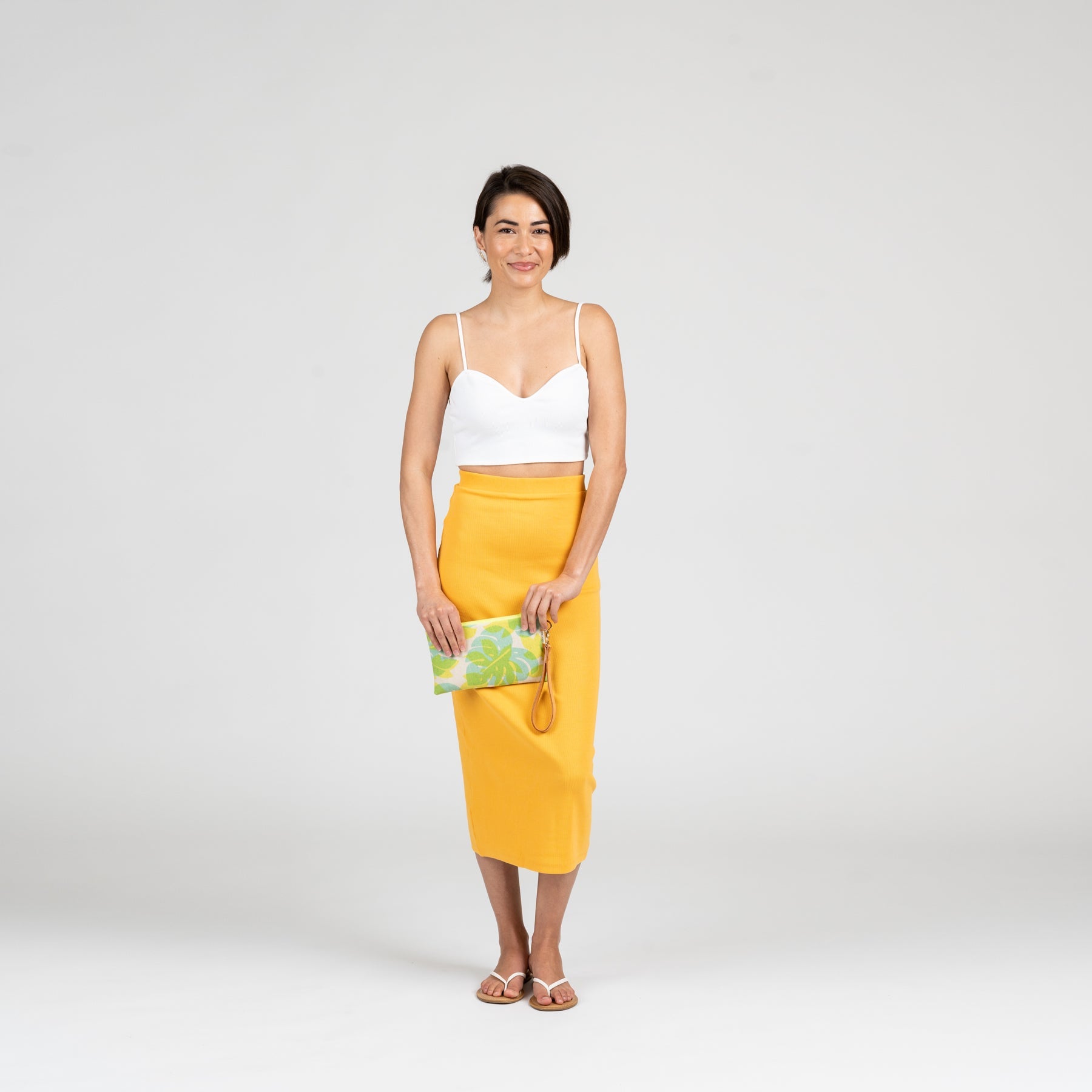 Classic Zipper Clutch • Monstera and Papaya Leaf Shadow • Ochre over Yellow - Jana Lam Hawaii