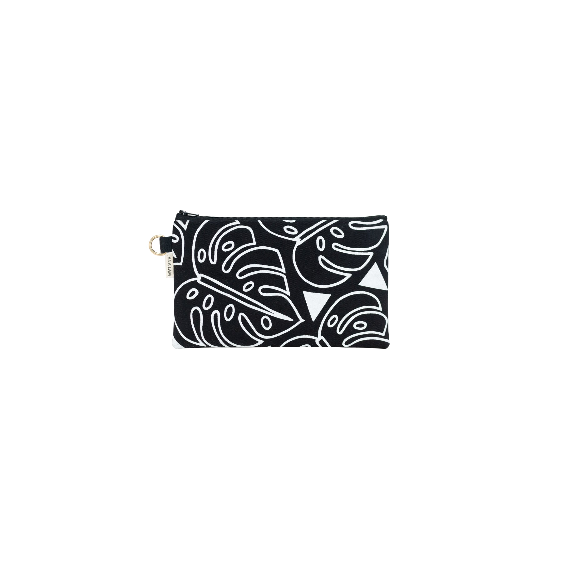 Classic Zipper Clutch • Monstera • White on Black Fabric - Jana Lam Hawaii