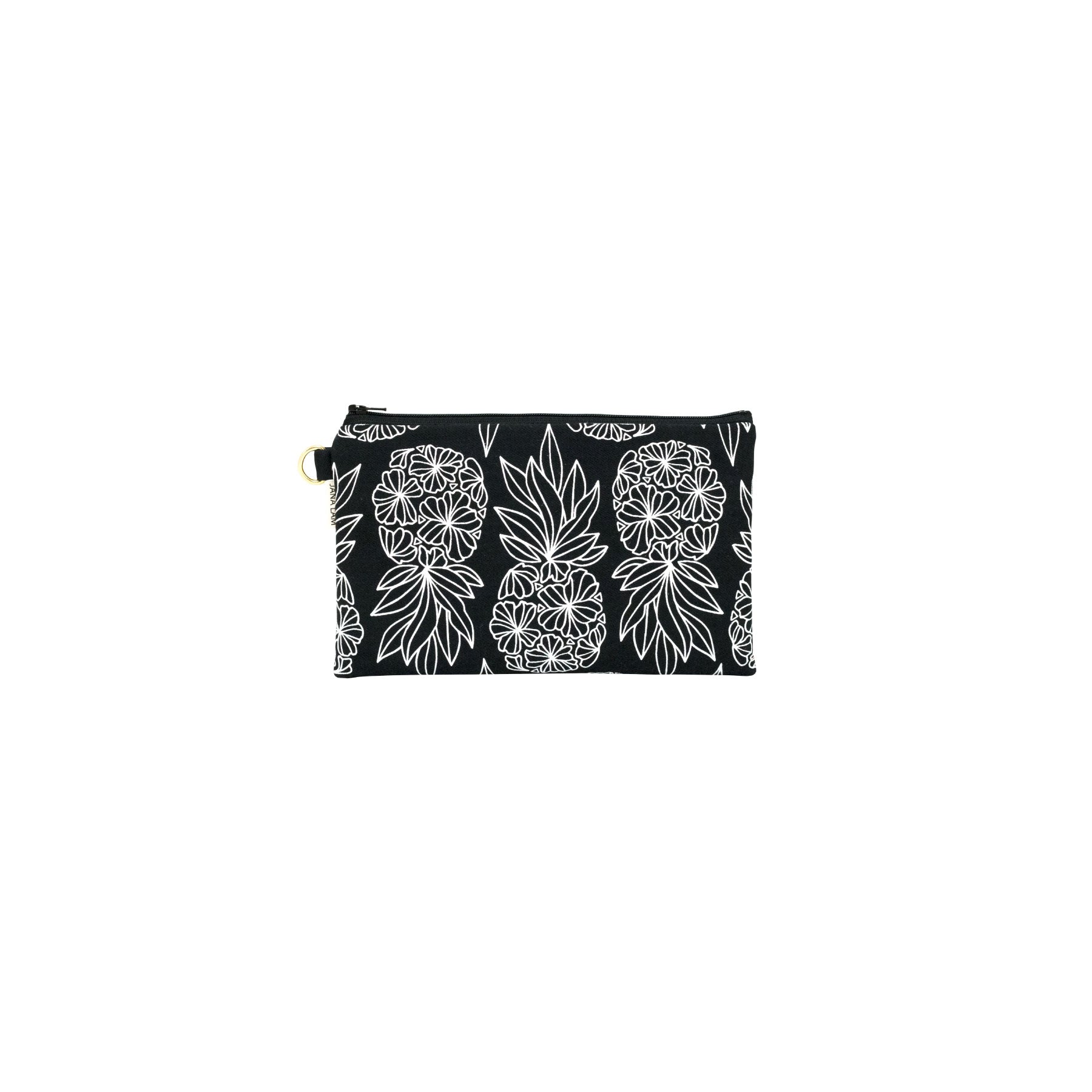 Classic Zipper Clutch • Seaflower Pineapple • White on Black Fabric - Jana Lam Hawaii