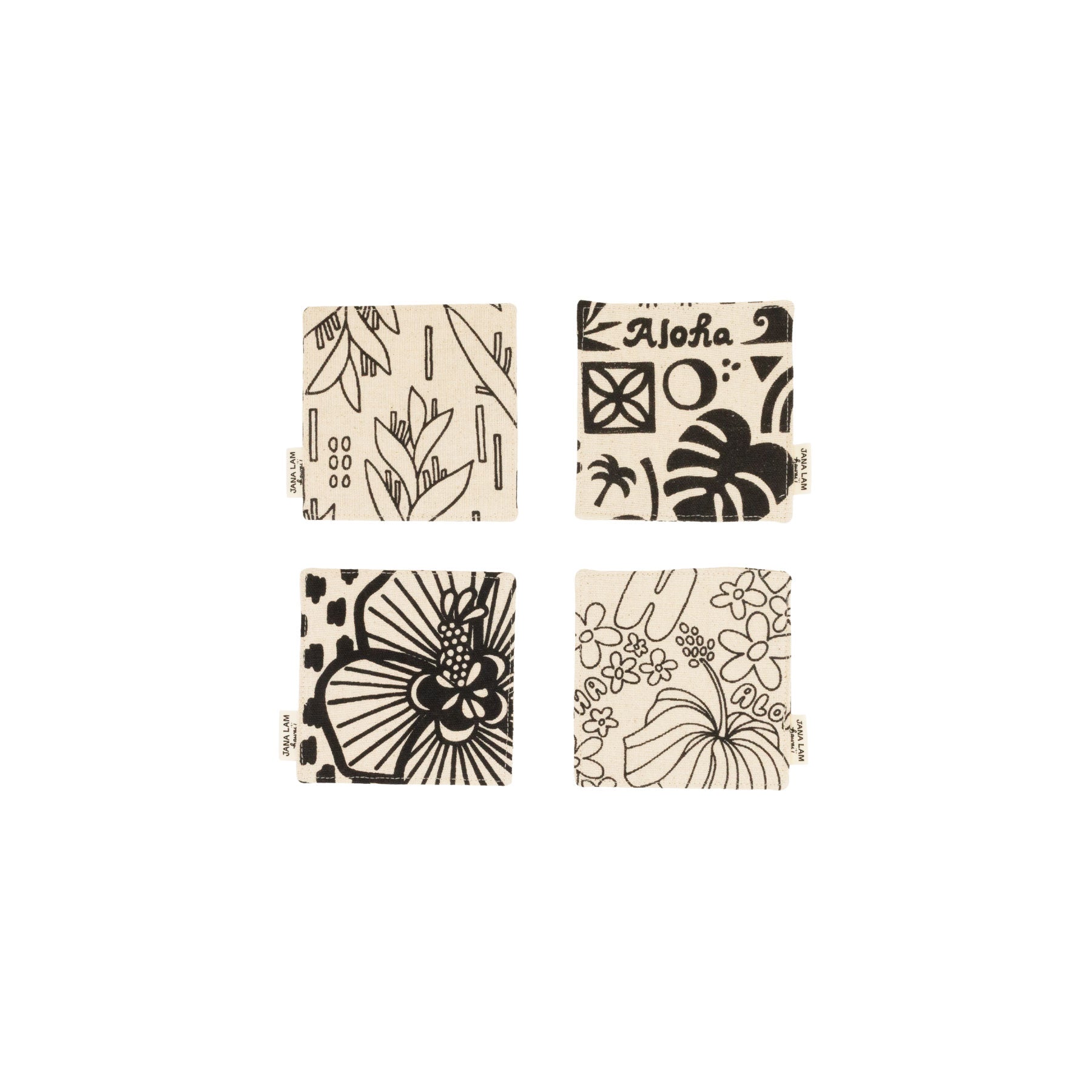 Coaster Set • Black on Natural Fabric - Jana Lam Hawaii