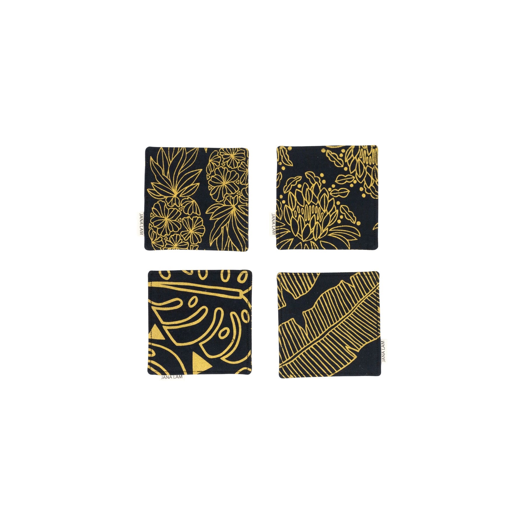 Coaster Set • Gold on Black Fabric - Jana Lam Hawaii