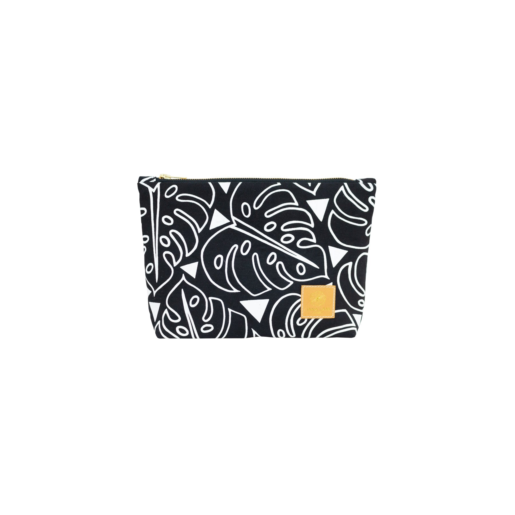 Cosmetic Zipper Clutch • Monstera • White on Black Fabric - Jana Lam Hawaii