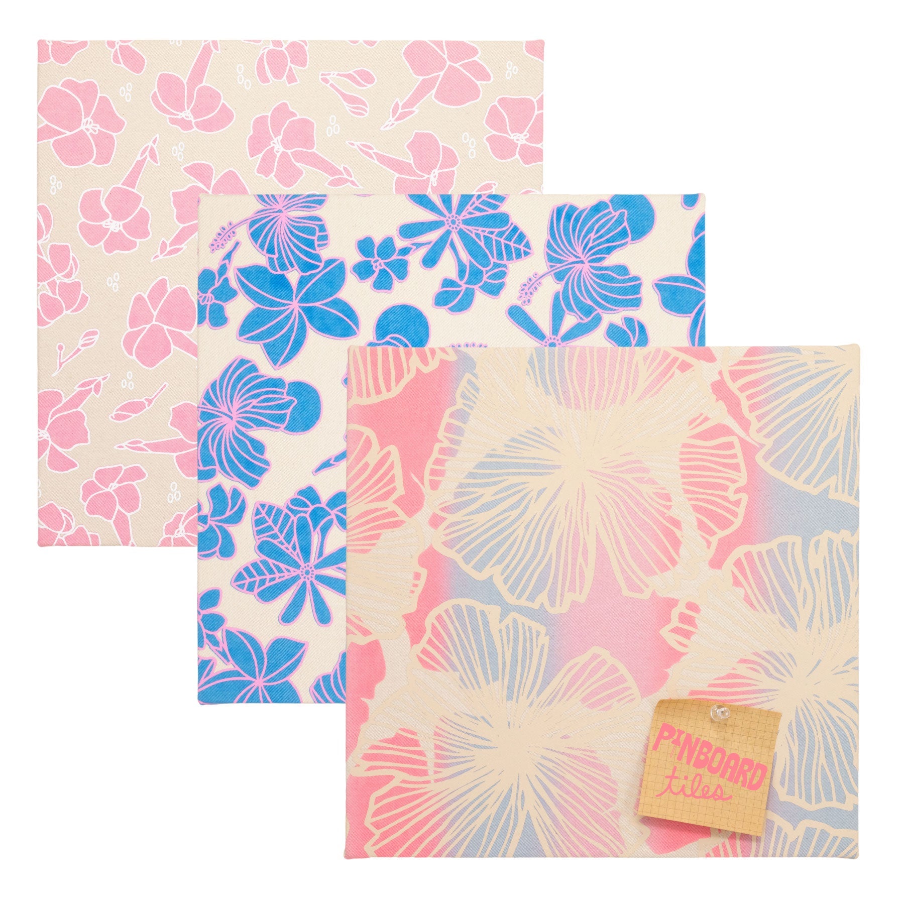 Fabric Pinboard Tile Bundle • Pink Blooms - Jana Lam Hawaii