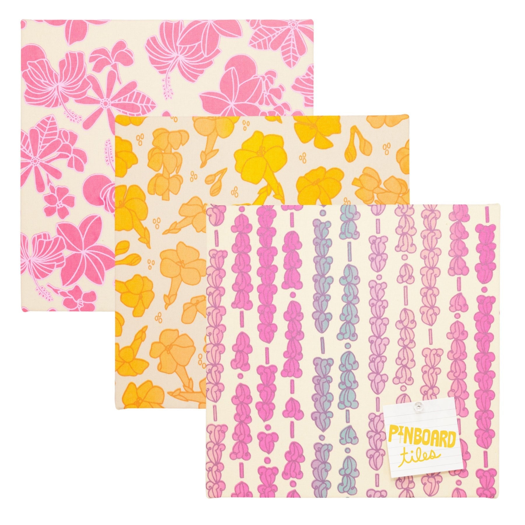 Fabric Pinboard Tile Bundle • Sunshine and Lei Flowers - Jana Lam Hawaii