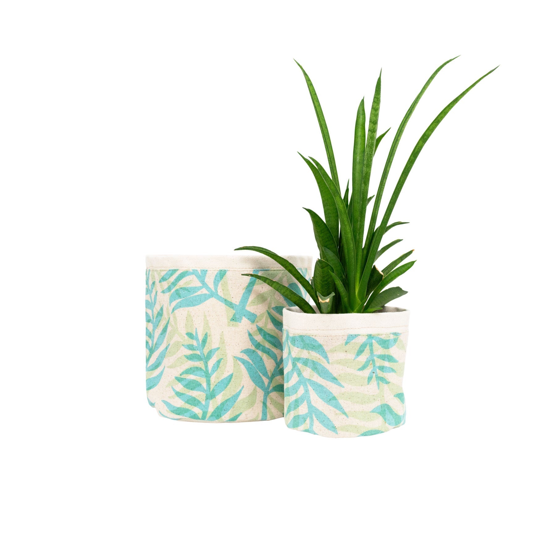 Medium Fabric Sax Plant Holder • Double Palm • Turquoise over Sage - Jana Lam Hawaii