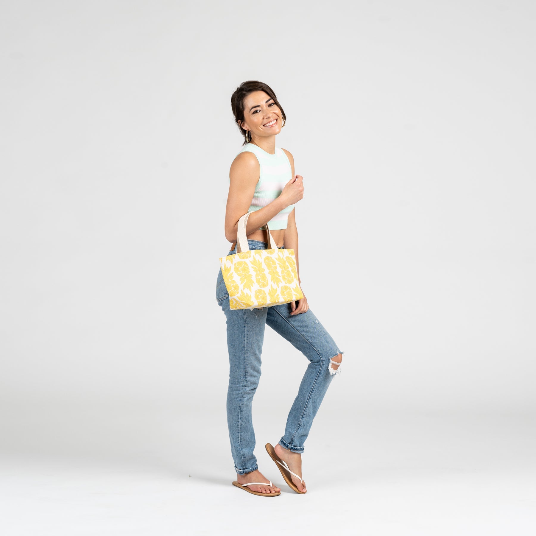 Mini Beach Bag Tote • Pua Kala • Sand over Teal Green - Jana Lam Hawaii