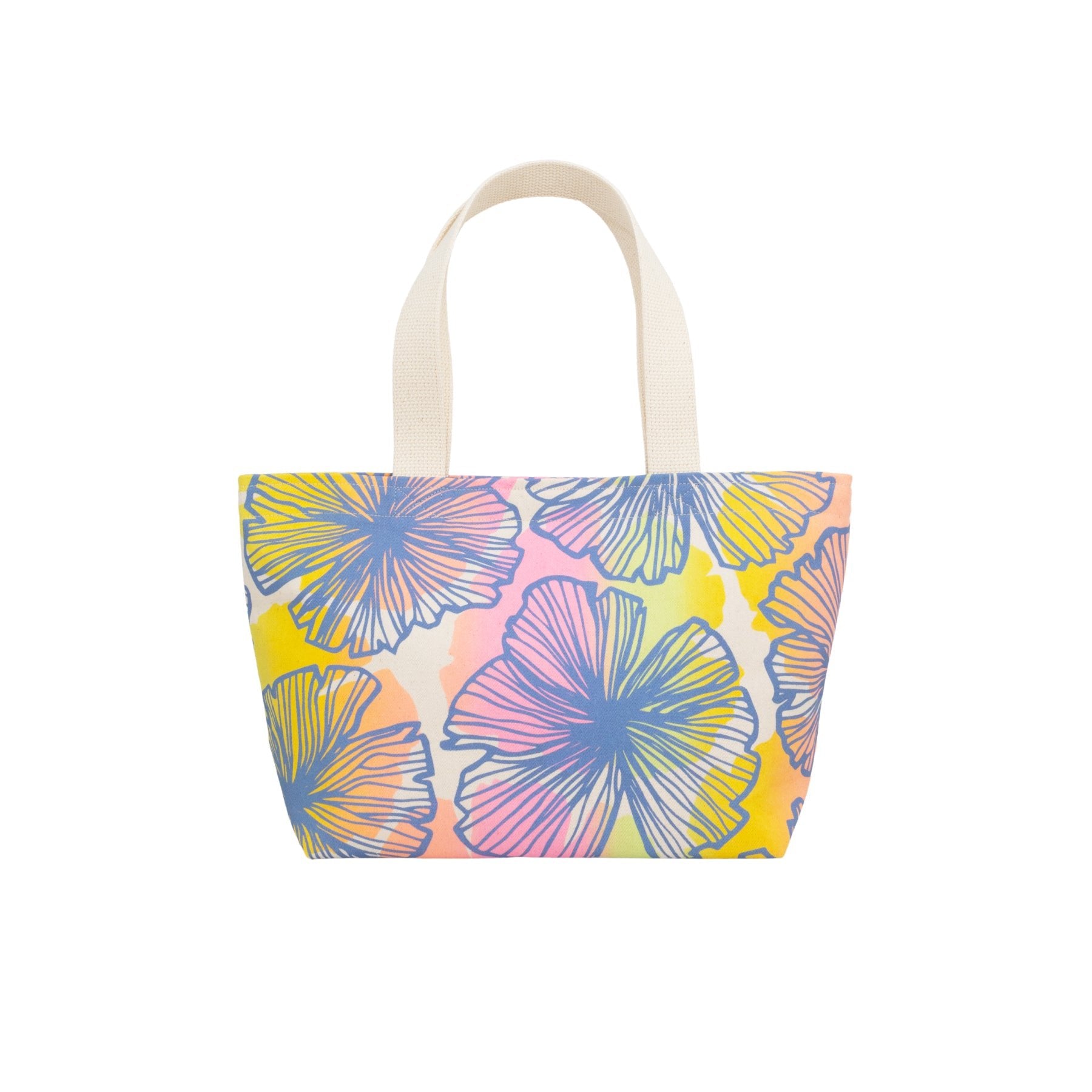 Mini Beach Bag Tote • Seaflower • Dark Blue over Offset Rainbow - Jana Lam Hawaii