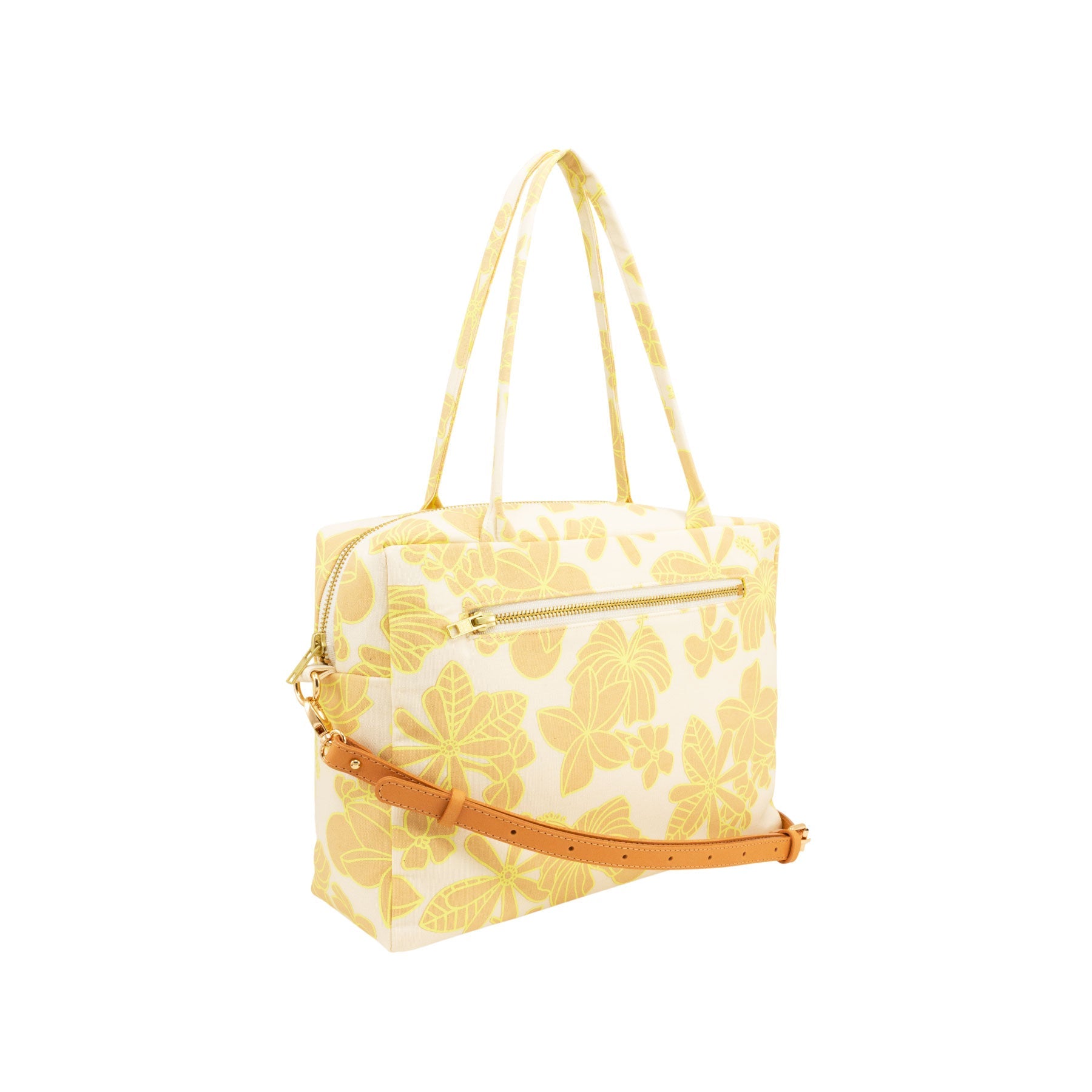 Mini Duffel • Honey Girl Blooms • Fluorescent Yellow over Tan - Jana Lam Hawaii