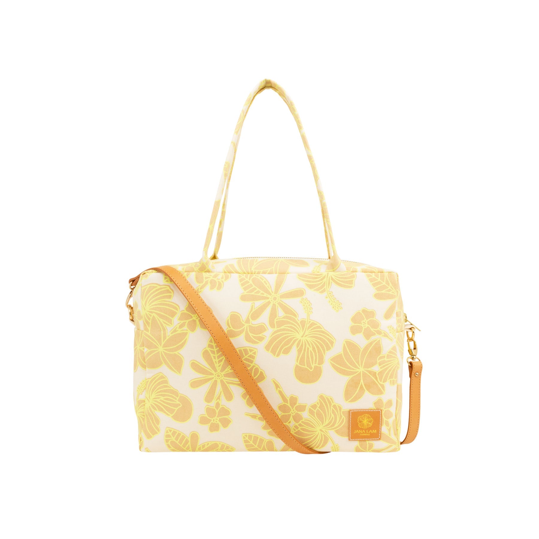 Mini Duffel • Honey Girl Blooms • Fluorescent Yellow over Tan - Jana Lam Hawaii