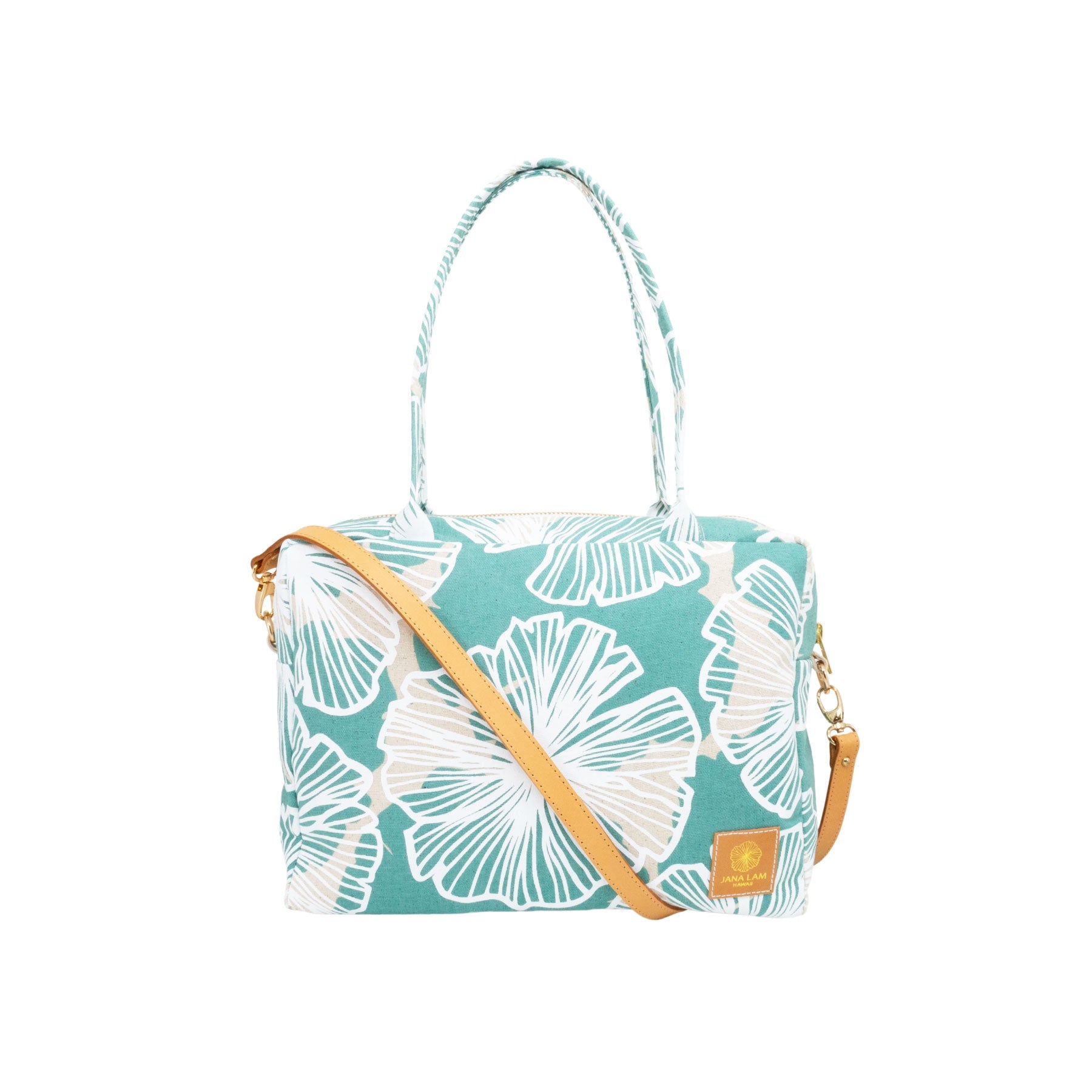 Mini Duffel • Seaflower • White over offset Teal Green - Jana Lam Hawaii