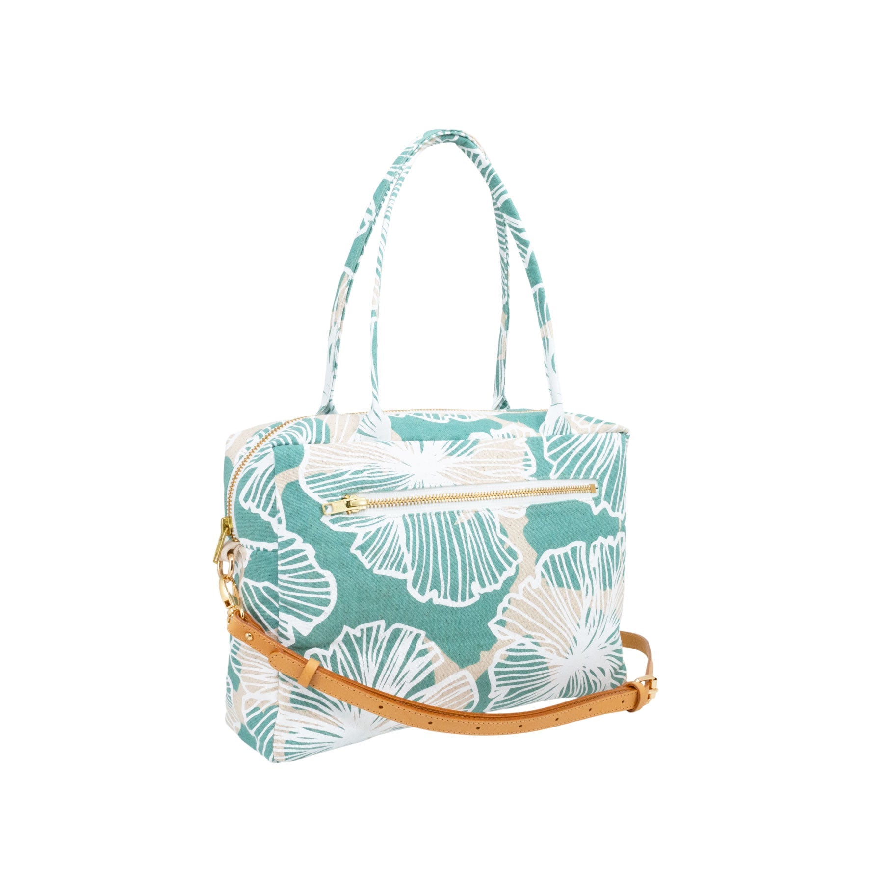 Mini Duffel • Seaflower • White over offset Teal Green - Jana Lam Hawaii