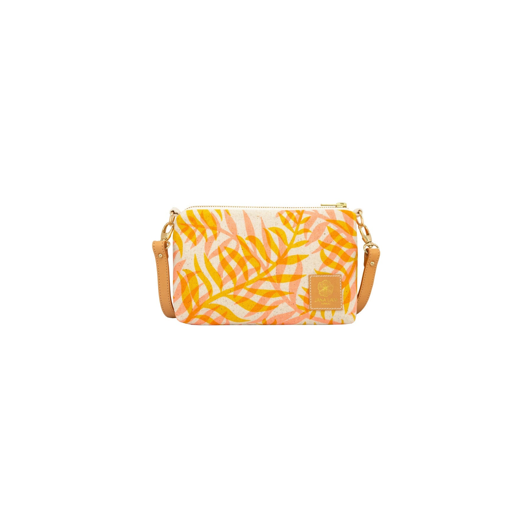 Mini Slim Zipper Cross Body • Double Palm • Fluorescent Peach over Mustard - Jana Lam Hawaii