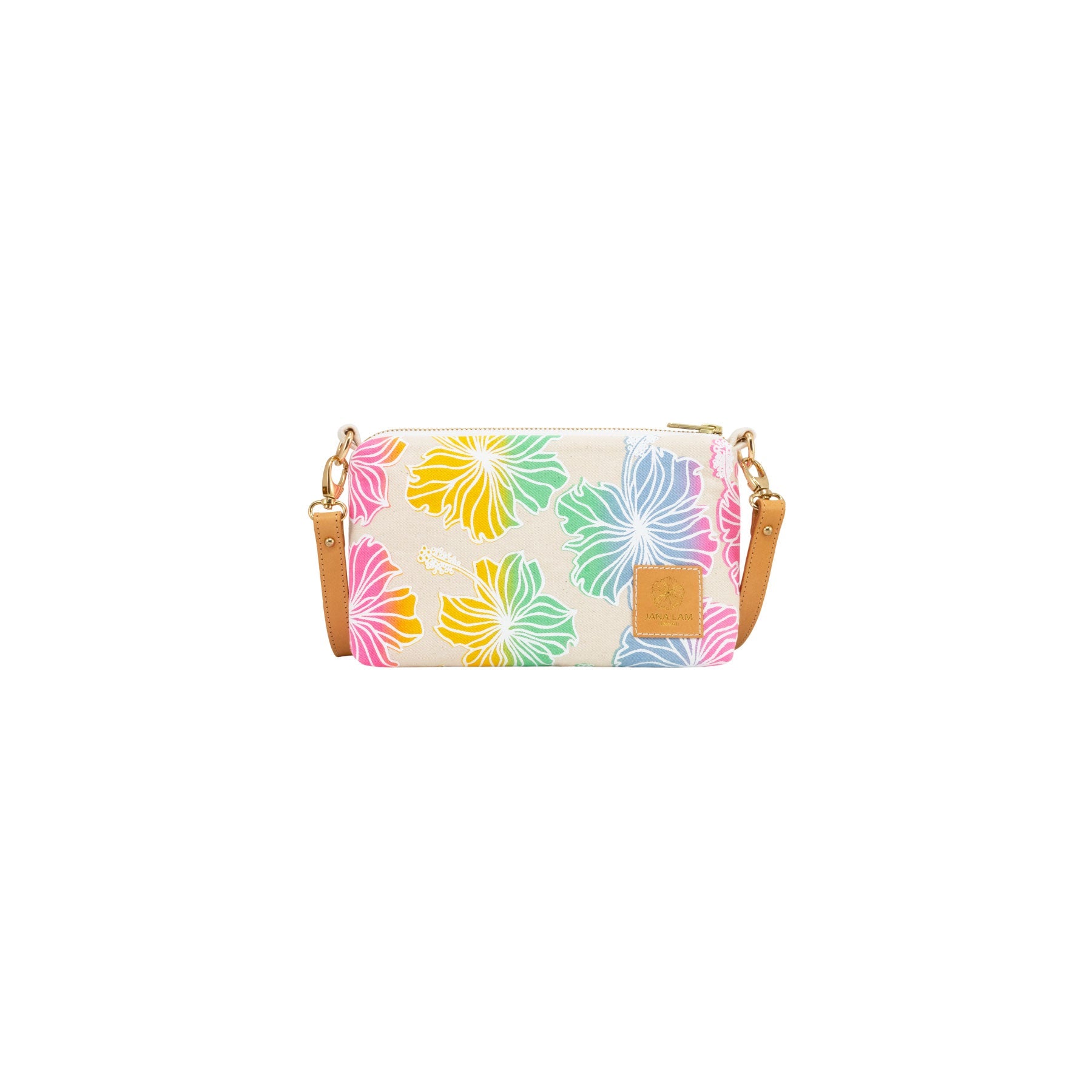 Mini Slim Zipper Cross Body • Hibiscus • White over Rainbow Ombre - Jana Lam Hawaii