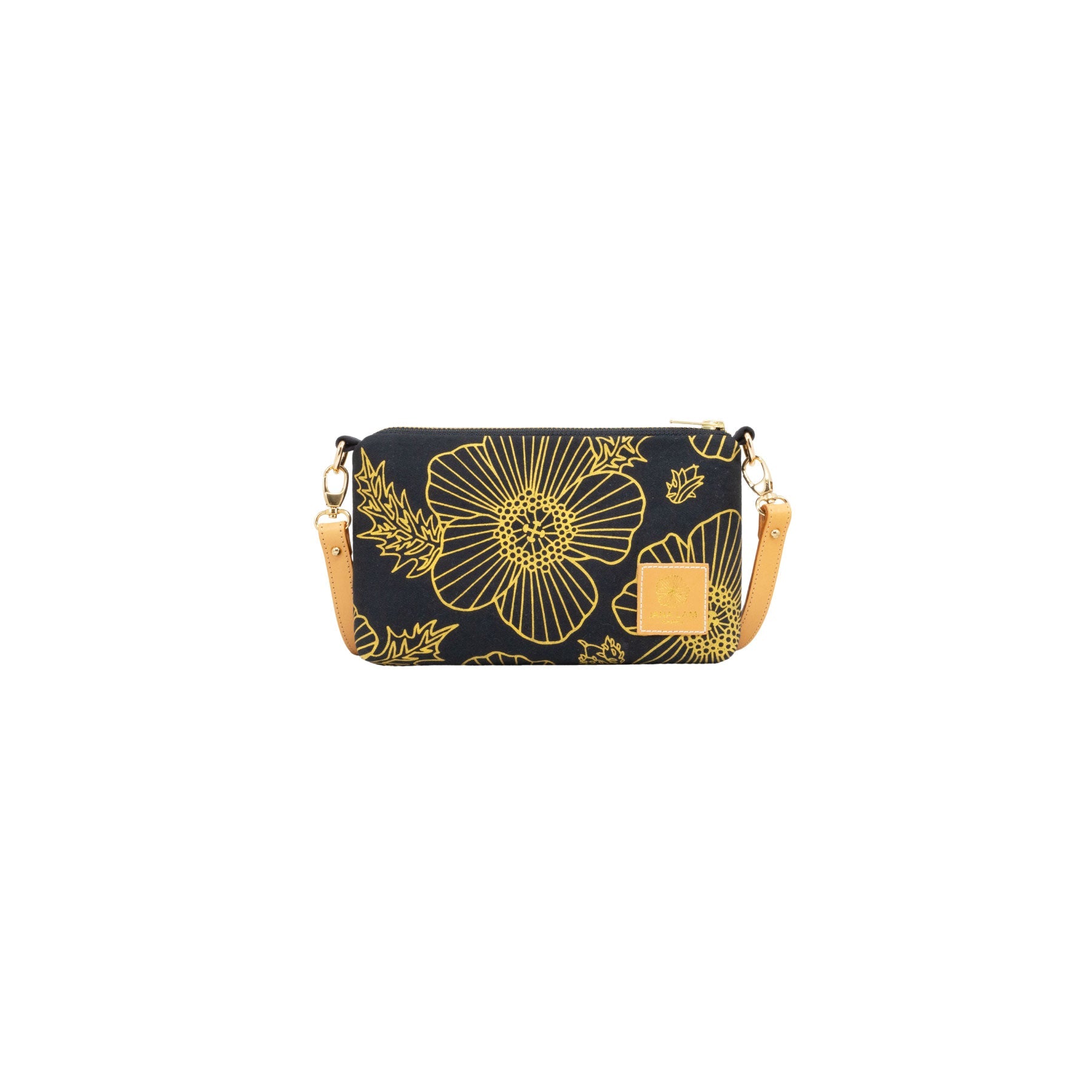 Mini Slim Zipper Cross Body • Pua Kala • Gold on Black Fabric - Jana Lam Hawaii